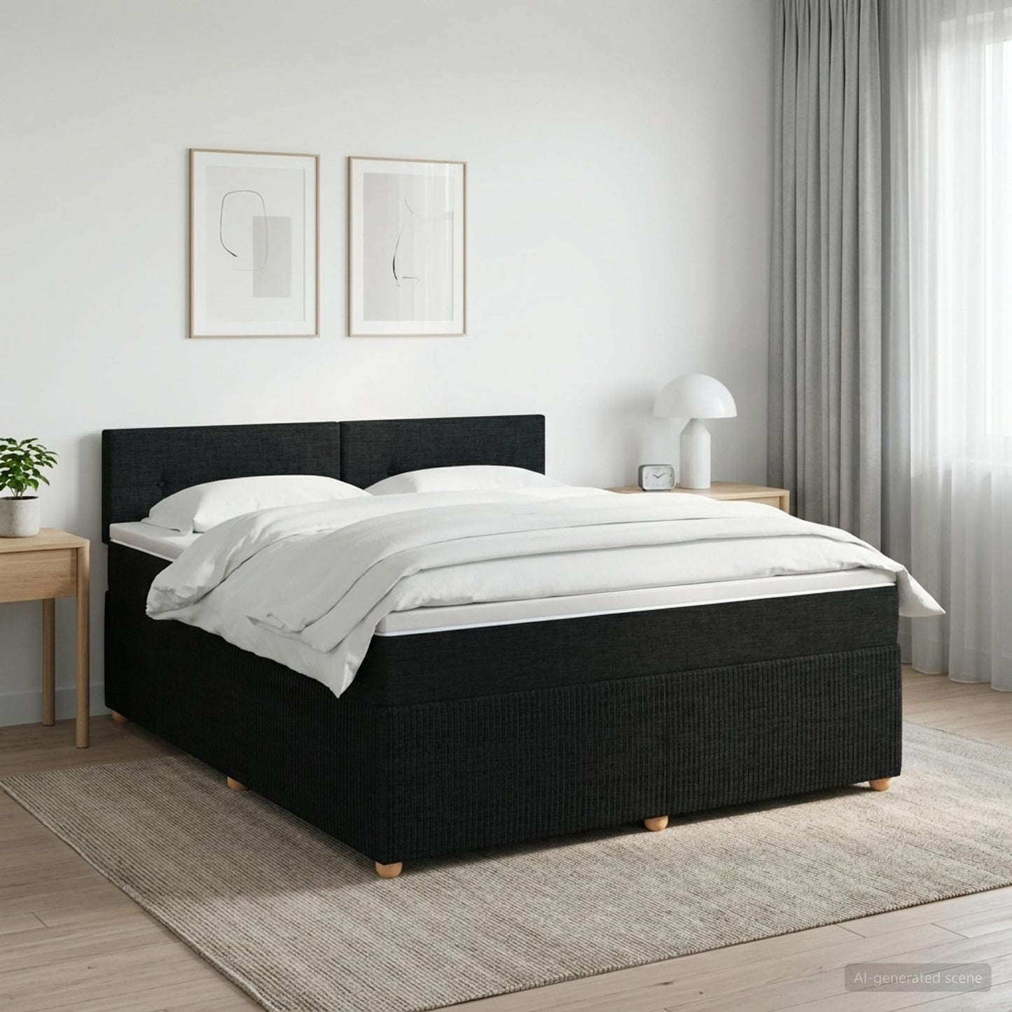Boxmadras med topmadras med hovedgærde Sort 140 x 190 cm Stof