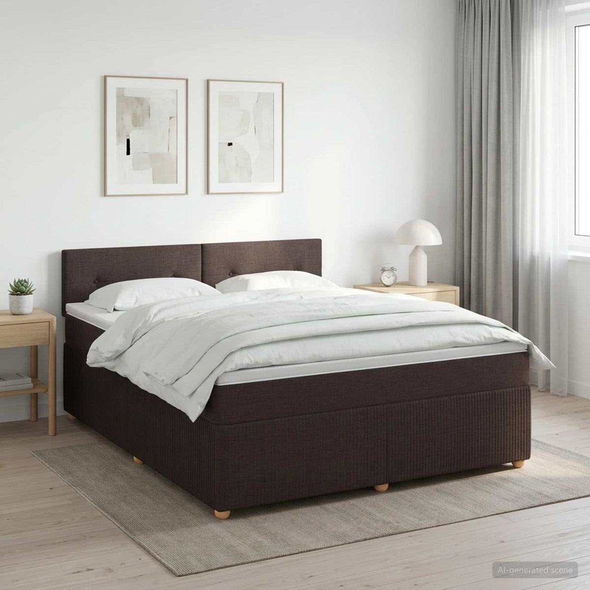Boxmadras med topmadras Mørk Brun 140 x 190 cm Stof