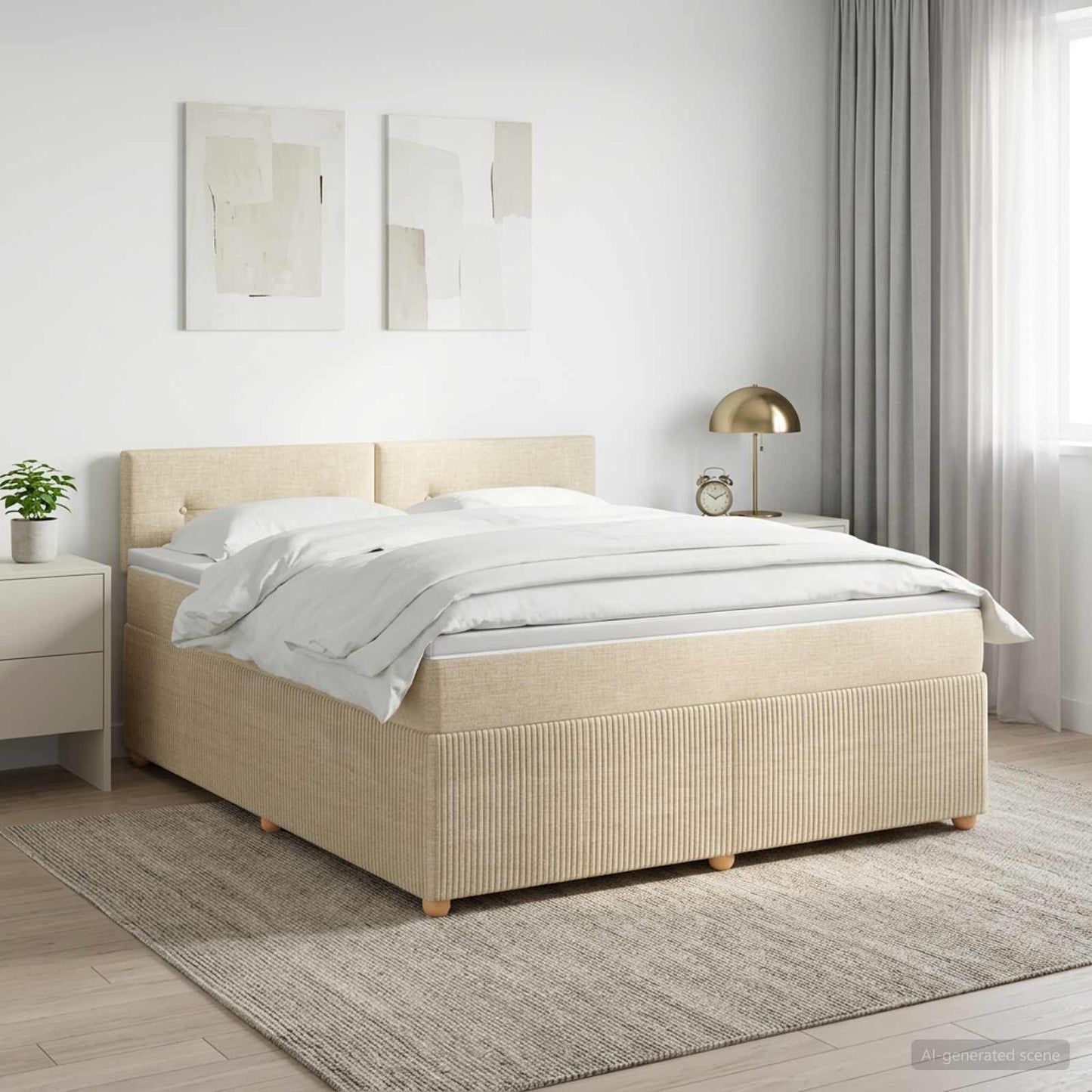 Boxmadras med topmadras Cremefarvet 140 x 190 cm Stof