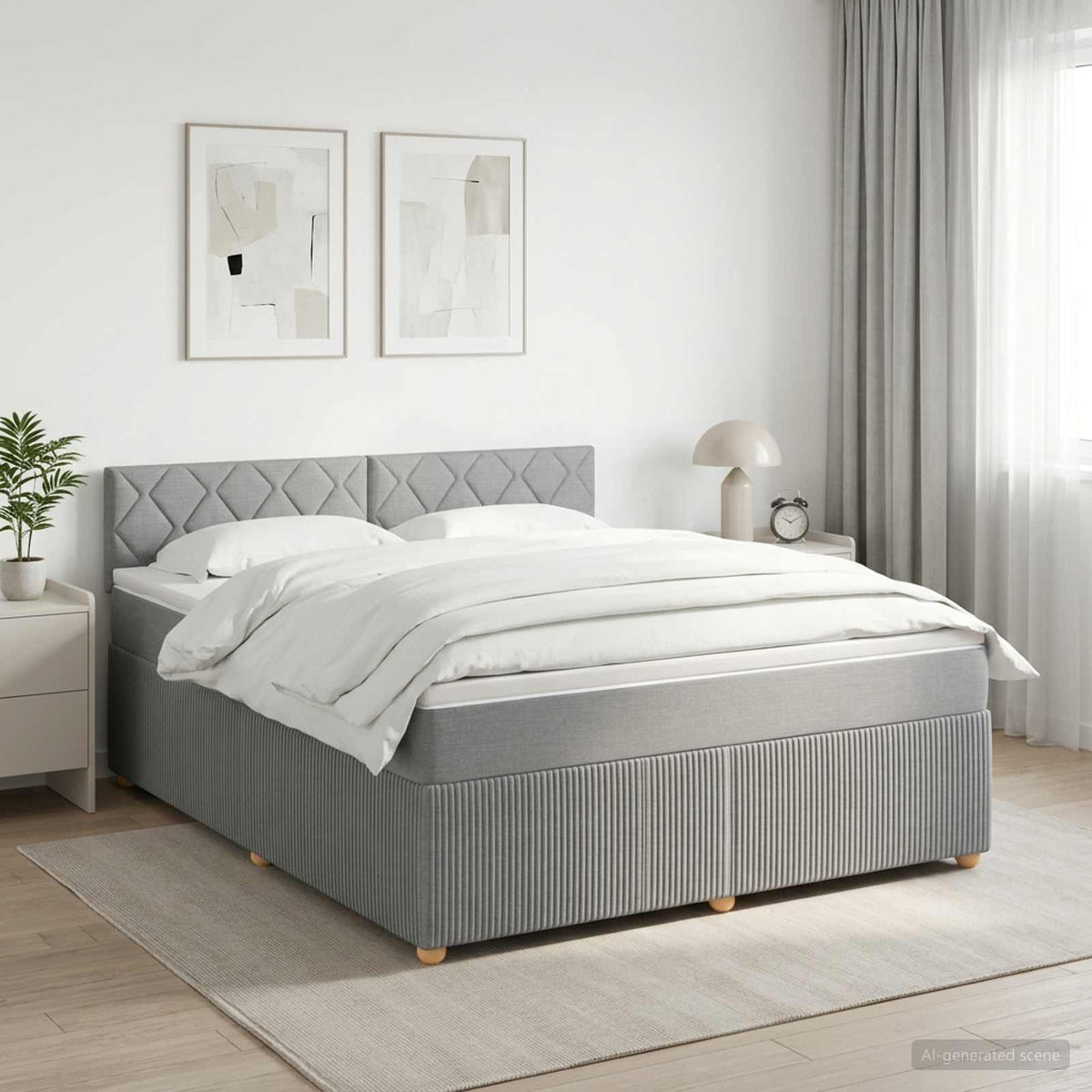 Boxmadras med topmadras Lysegrå 180 x 200 cm Stof