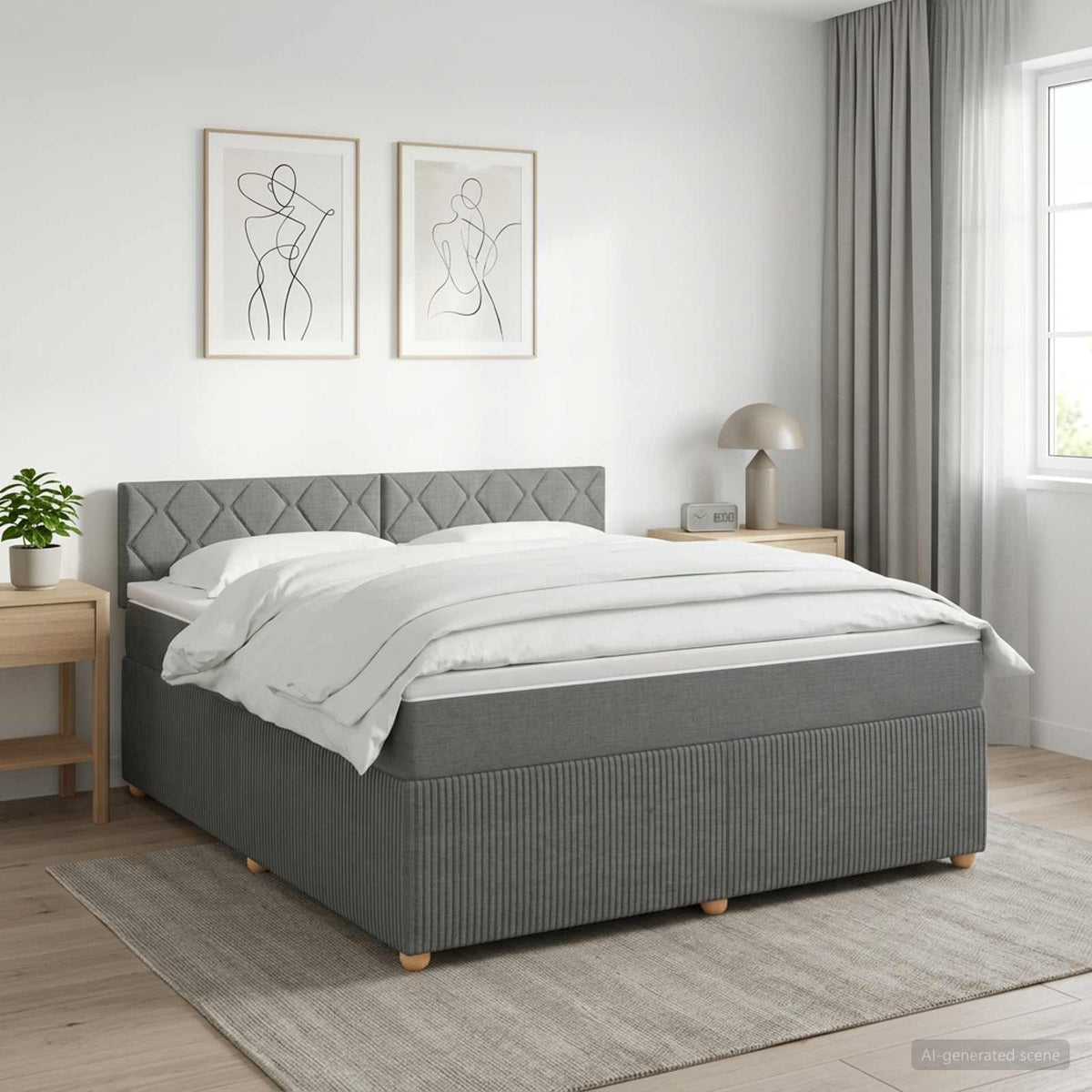 Boxmadras med topmadras Mørkegrå 140 x 190 cm Stof