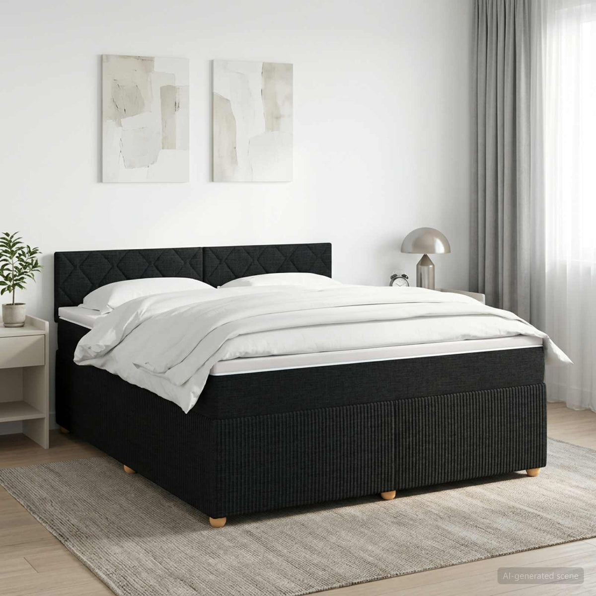 Boxmadras med topmadras med hovedgærde Sort 140 x 190 cm Stof
