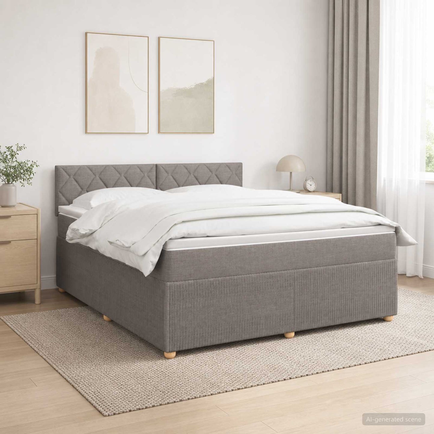 Boxmadras med topmadras Gråbrun 140 x 190 cm Stof