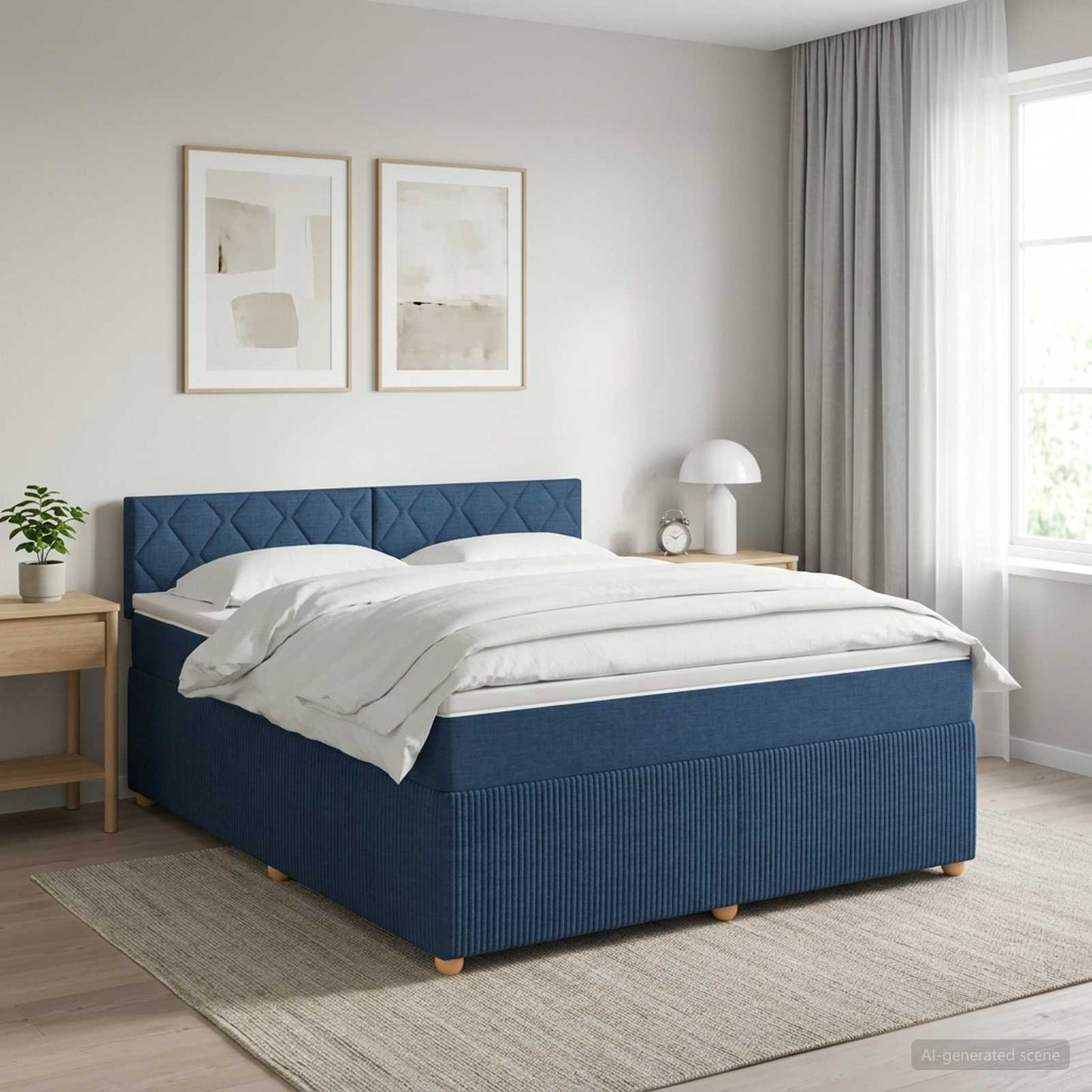 Boxmadras med topmadras med hovedgærde Blå 140 x 190 cm Stof
