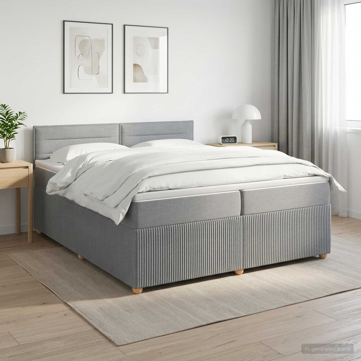 Boxmadras med topmadras Lysegrå 200 x 200 cm Stof