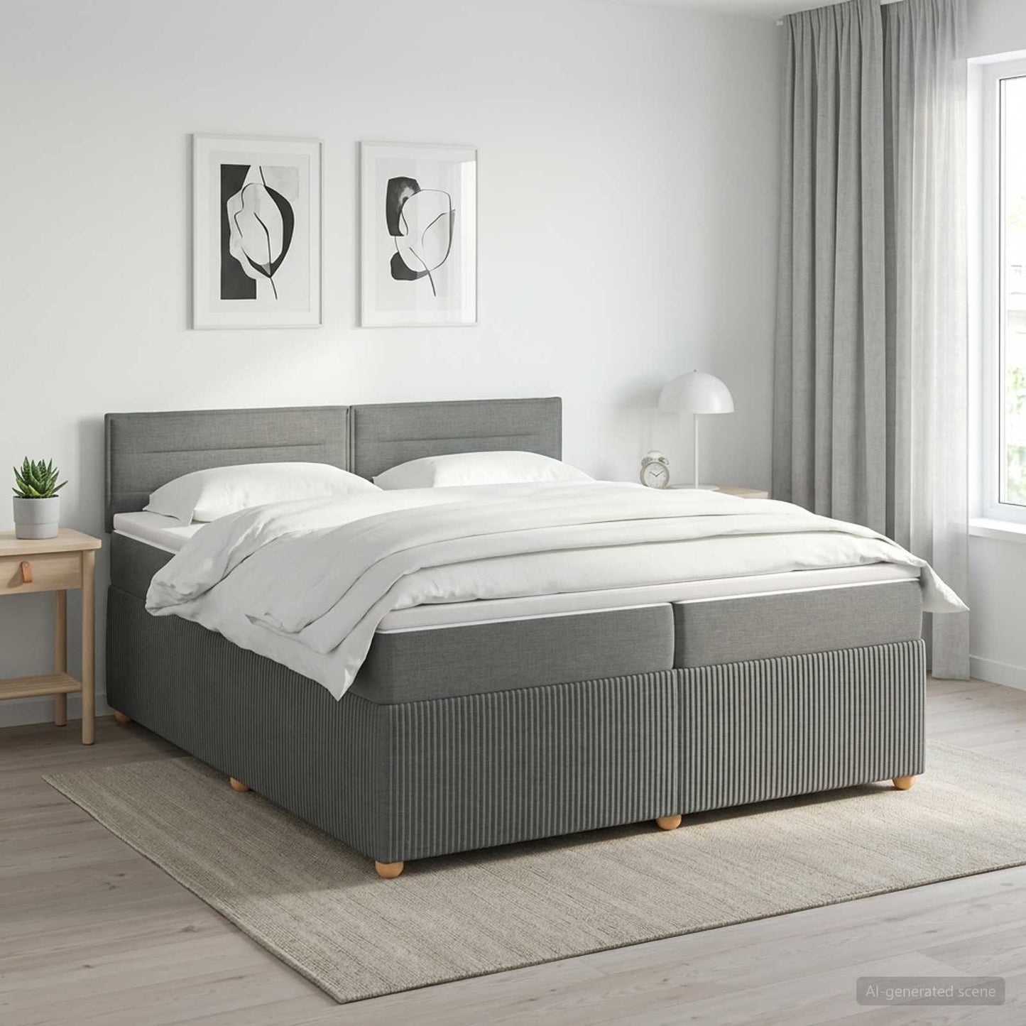 Boxmadras med topmadras Mørkegrå 200 x 200 cm Stof