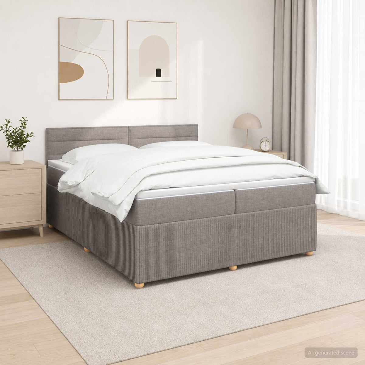 Boxmadras med topmadras Gråbrun 200 x 200 cm Stof
