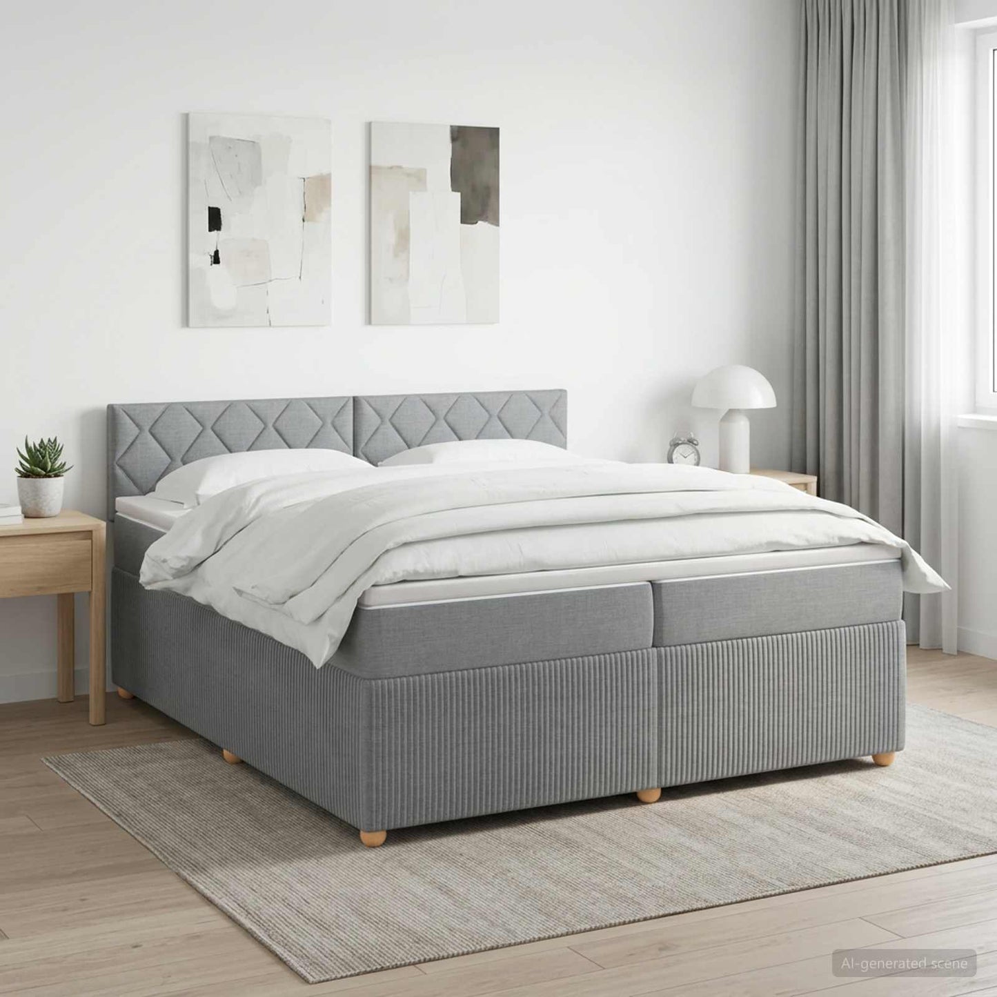 Boxmadras med topmadras Lysegrå 200 x 200 cm Stof