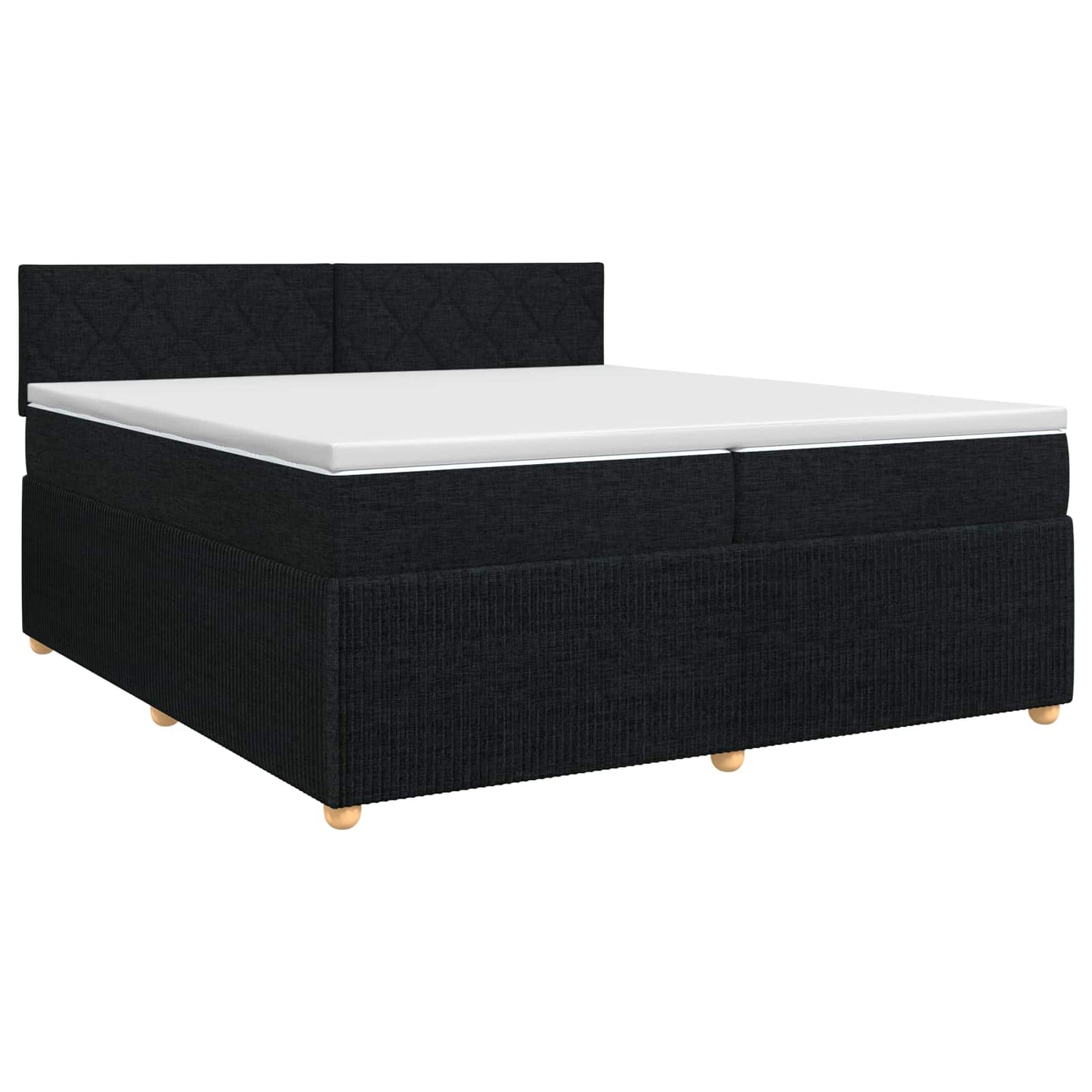 Boxmadras med topmadras med hovedgærde Sort 200 x 200 cm Stof