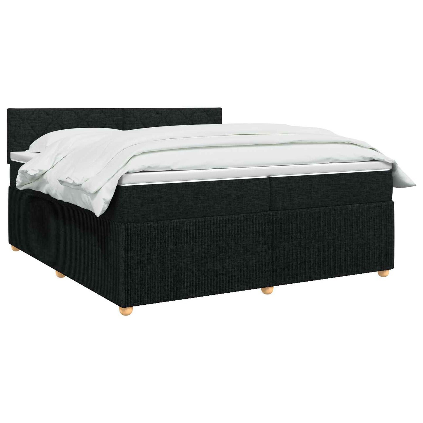 Boxmadras med topmadras med hovedgærde Sort 200 x 200 cm Stof