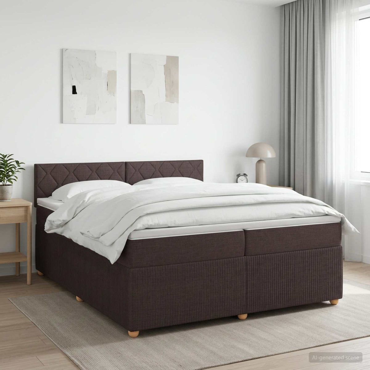 Boxmadras med topmadras Mørk Brun 200 x 200 cm Stof