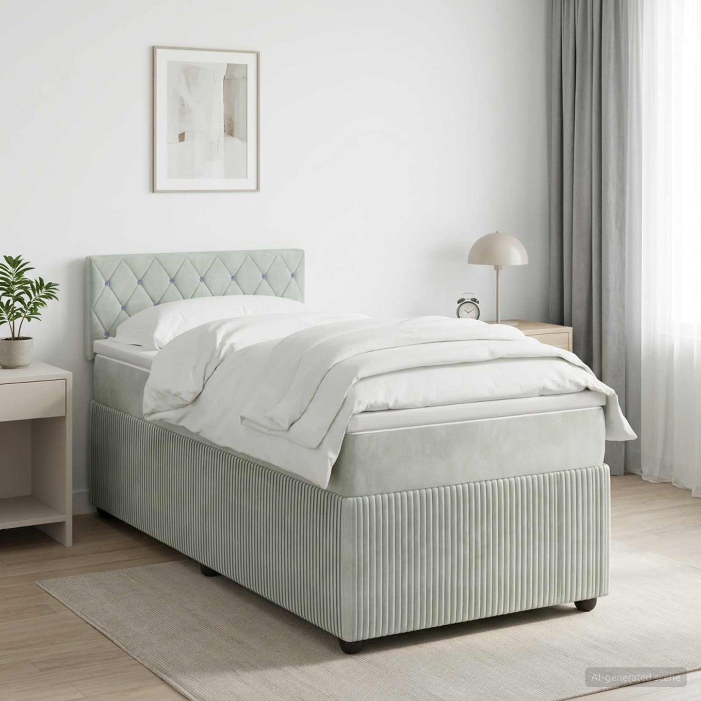 Boxmadras med topmadras Lysegrå 100 x 200 cm Fløjl