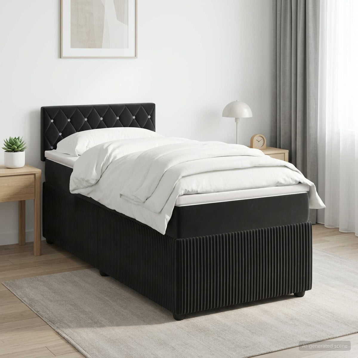 Boxmadras med topmadras med hovedgærde Sort 100 x 200 cm Fløjl