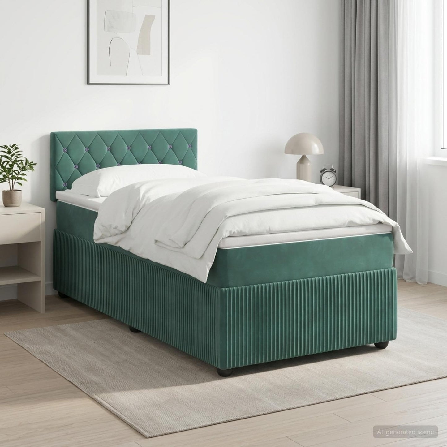 Boxmadras med topmadras Mørkegrøn 90 x 190 cm Fløjl