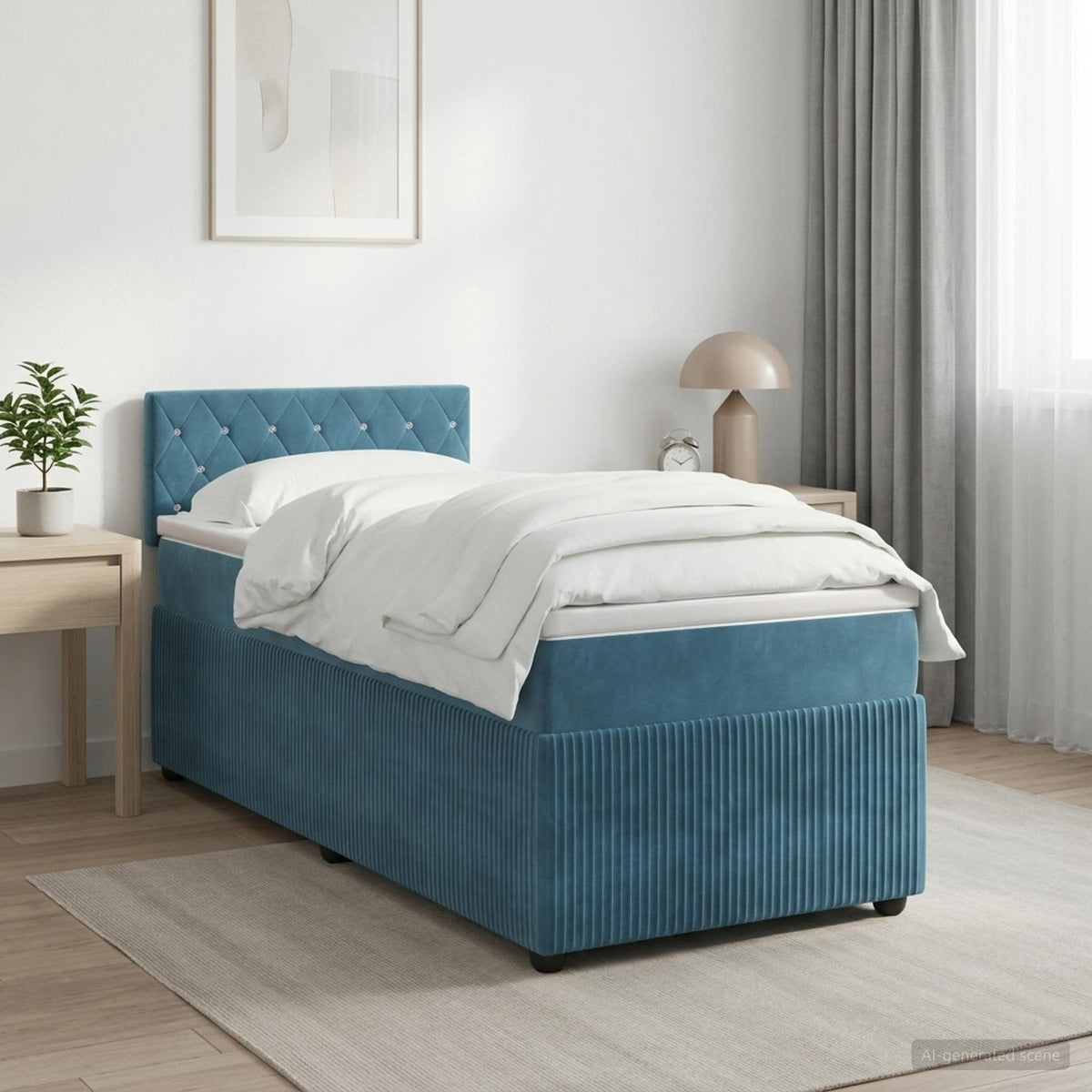 Boxmadras med topmadras Mørk blå 90 x 200 cm Fløjl