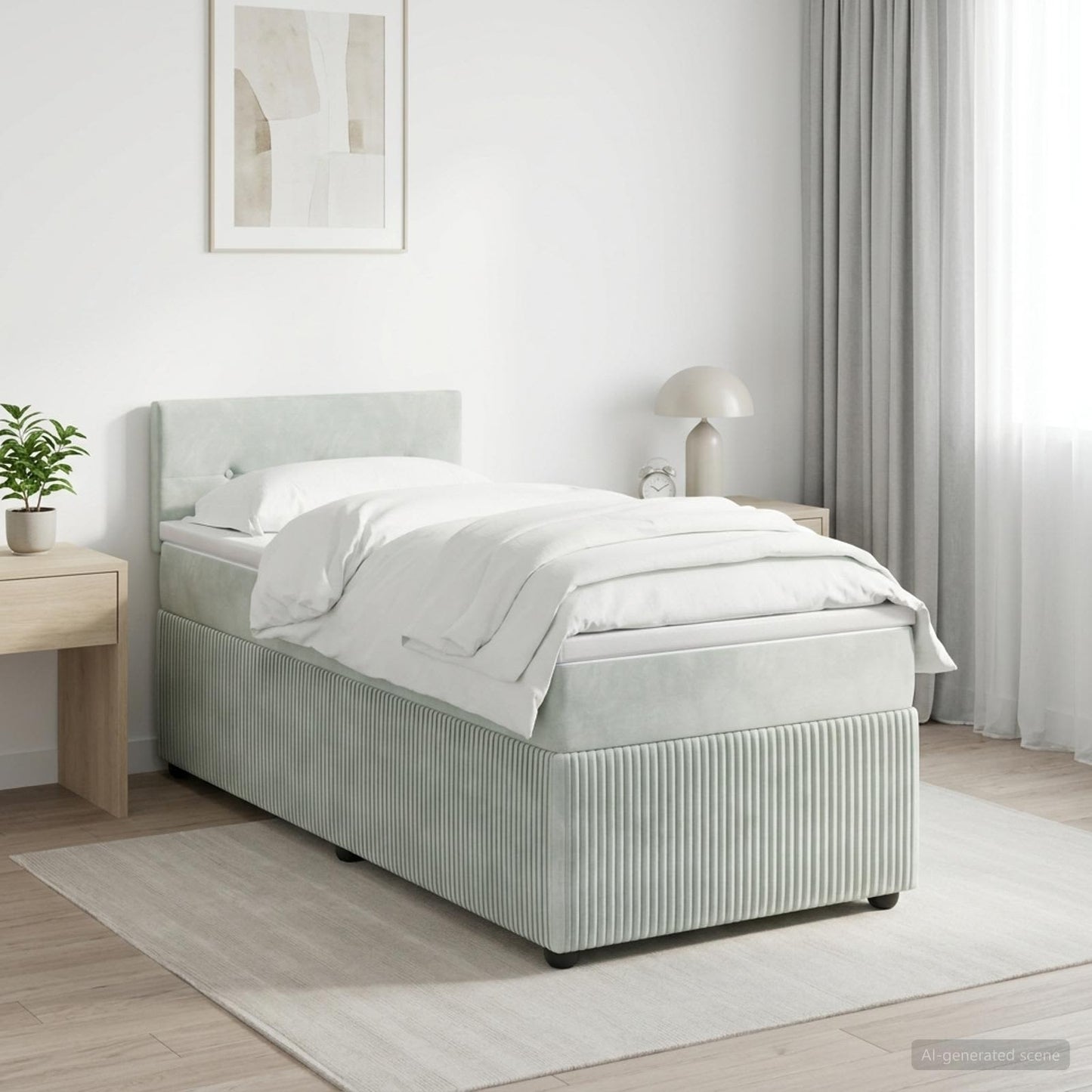 Boxmadras med topmadras Lysegrå 90 x 190 cm Fløjl