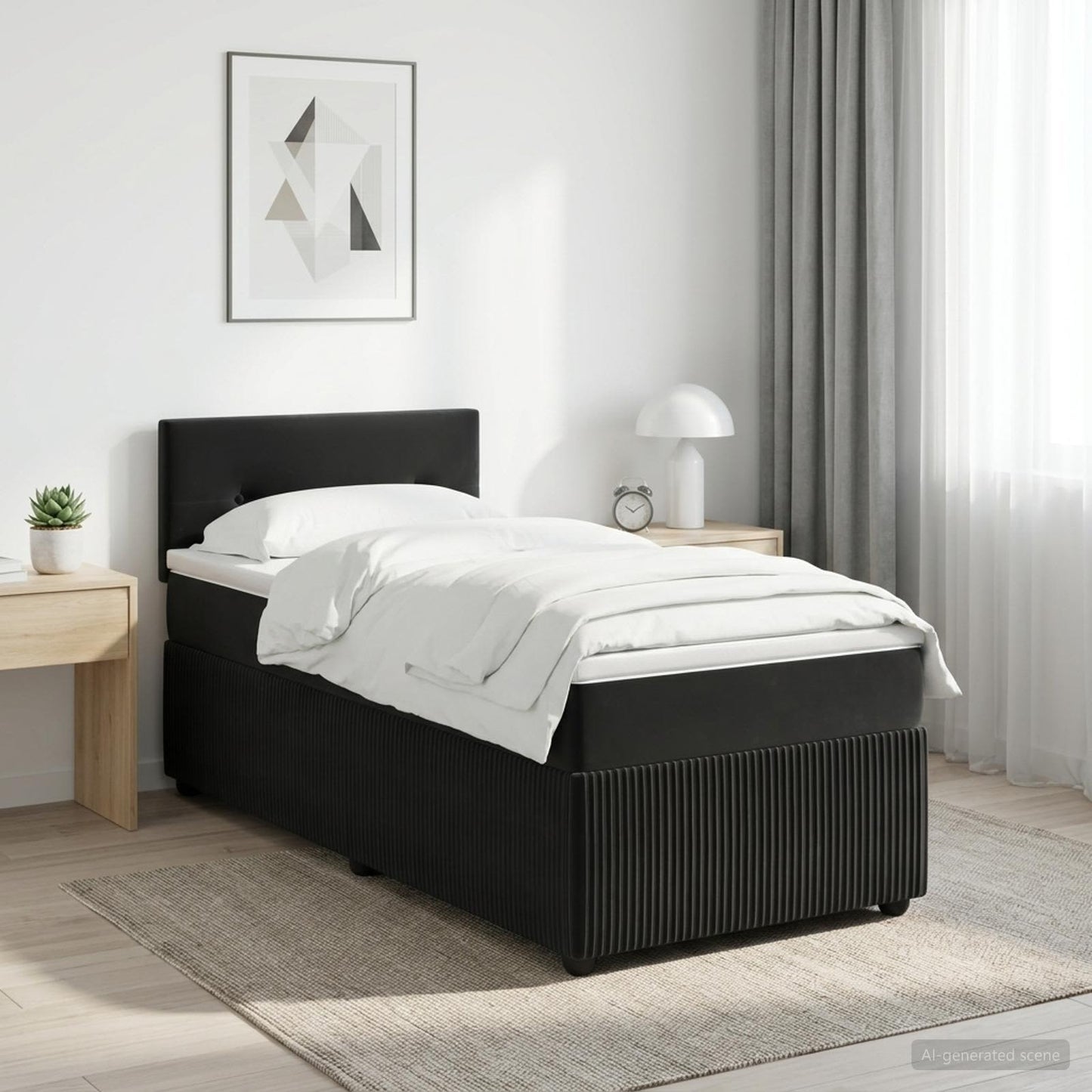 Boxmadras med topmadras med hovedgærde Sort 90 x 200 cm Fløjl
