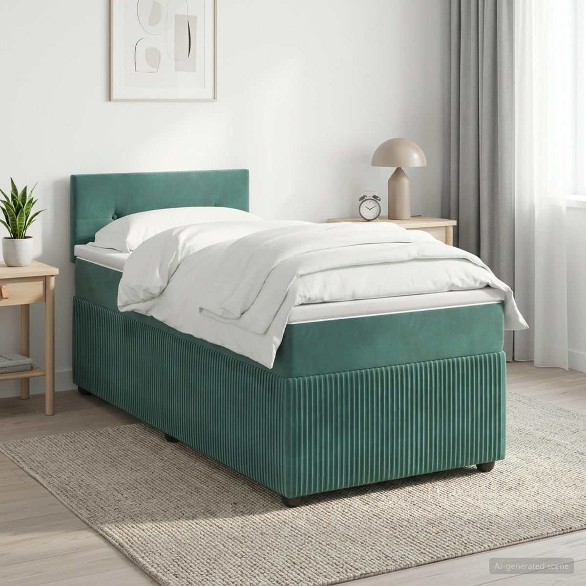 Boxmadras med topmadras Mørkegrøn 90 x 200 cm Fløjl