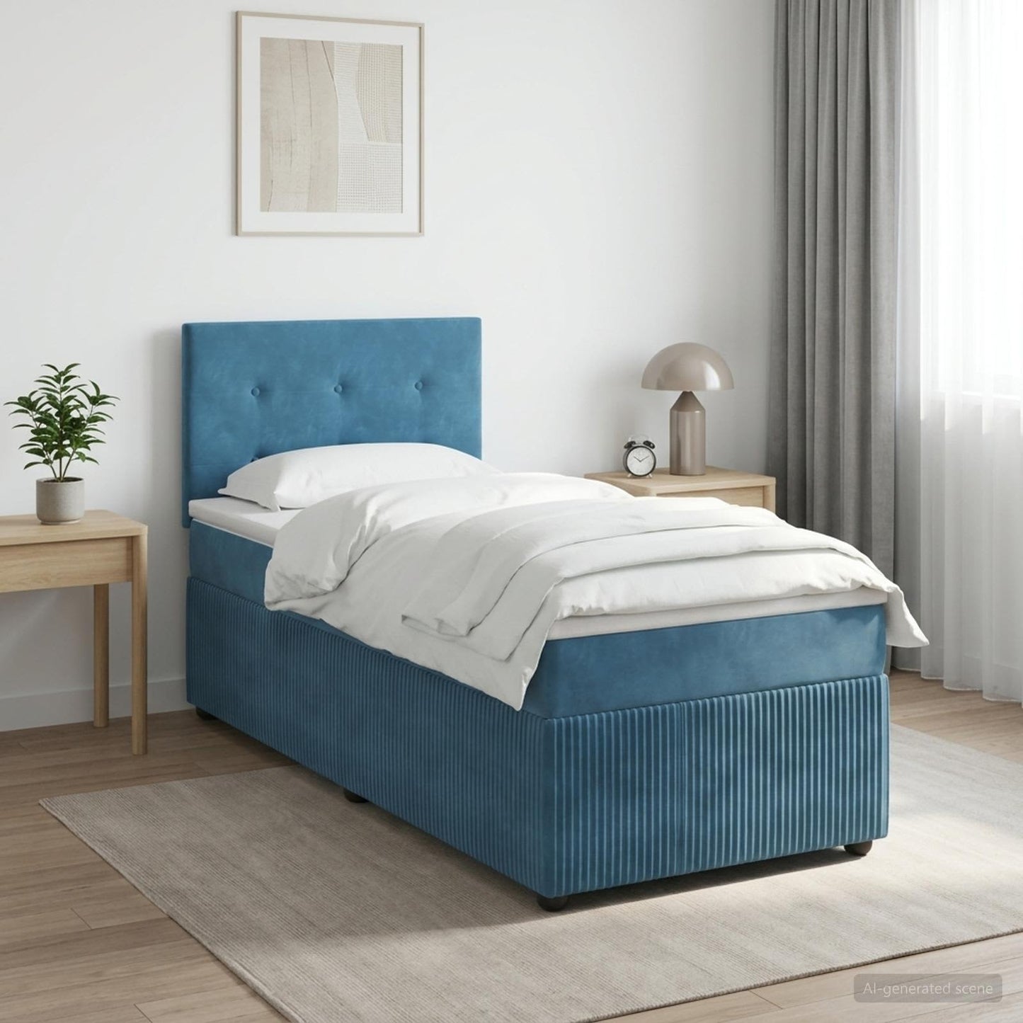 Boxmadras med topmadras Mørk blå 90 x 190 cm Fløjl