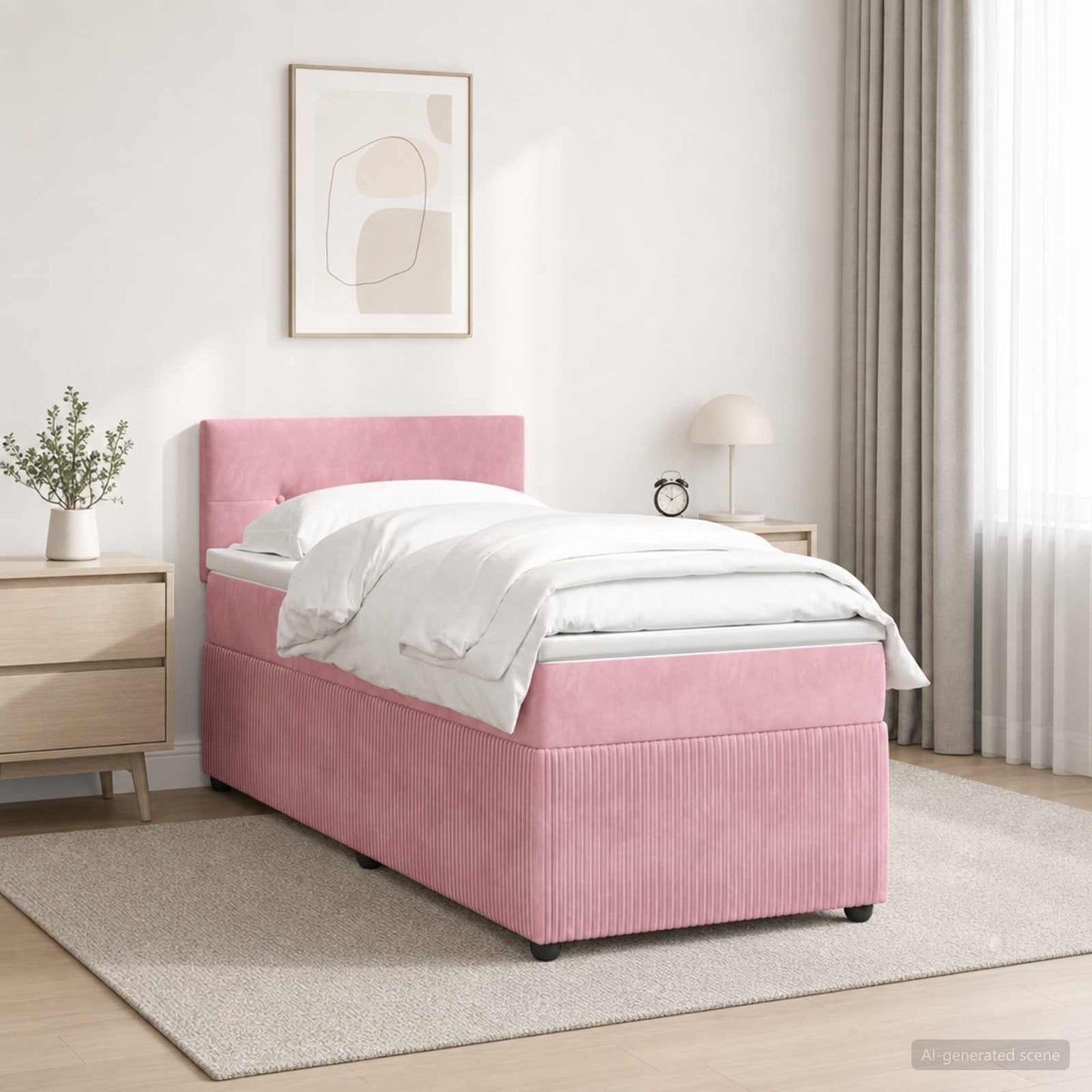 Boxmadras med topmadras Lyserød 80 x 200 cm Fløjl