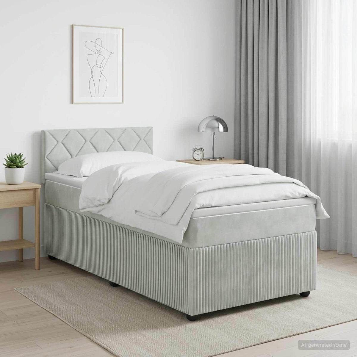 Boxmadras med topmadras Lysegrå 80 x 200 cm Fløjl