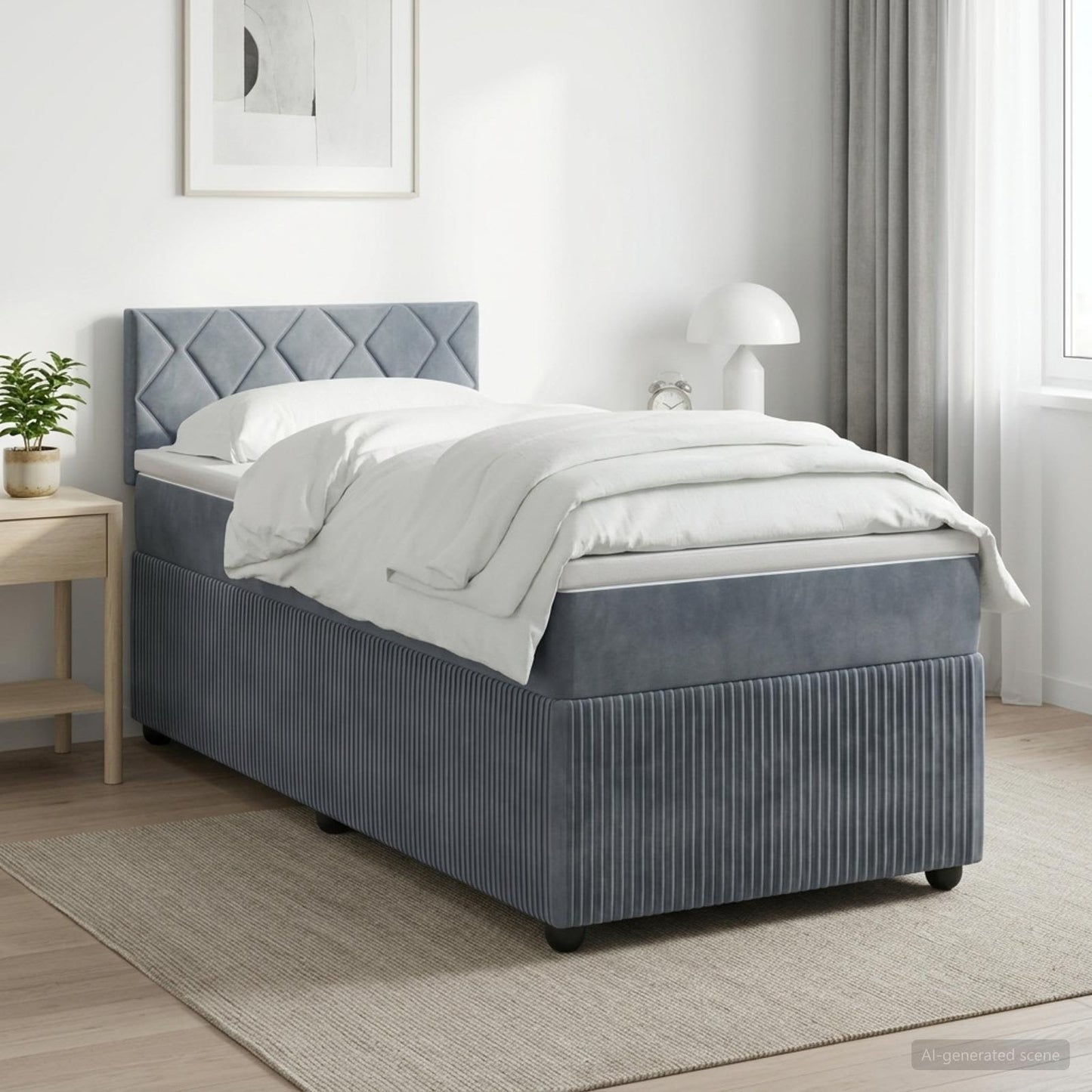 Boxmadras med topmadras Mørkegrå 90 x 190 cm Fløjl