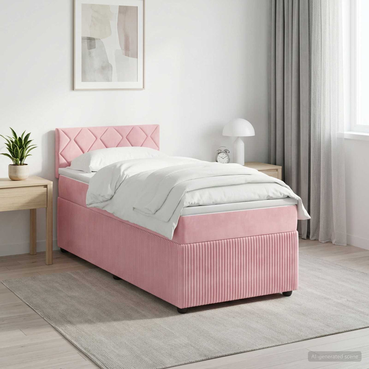 Boxmadras med topmadras Lyserød 90 x 190 cm Fløjl