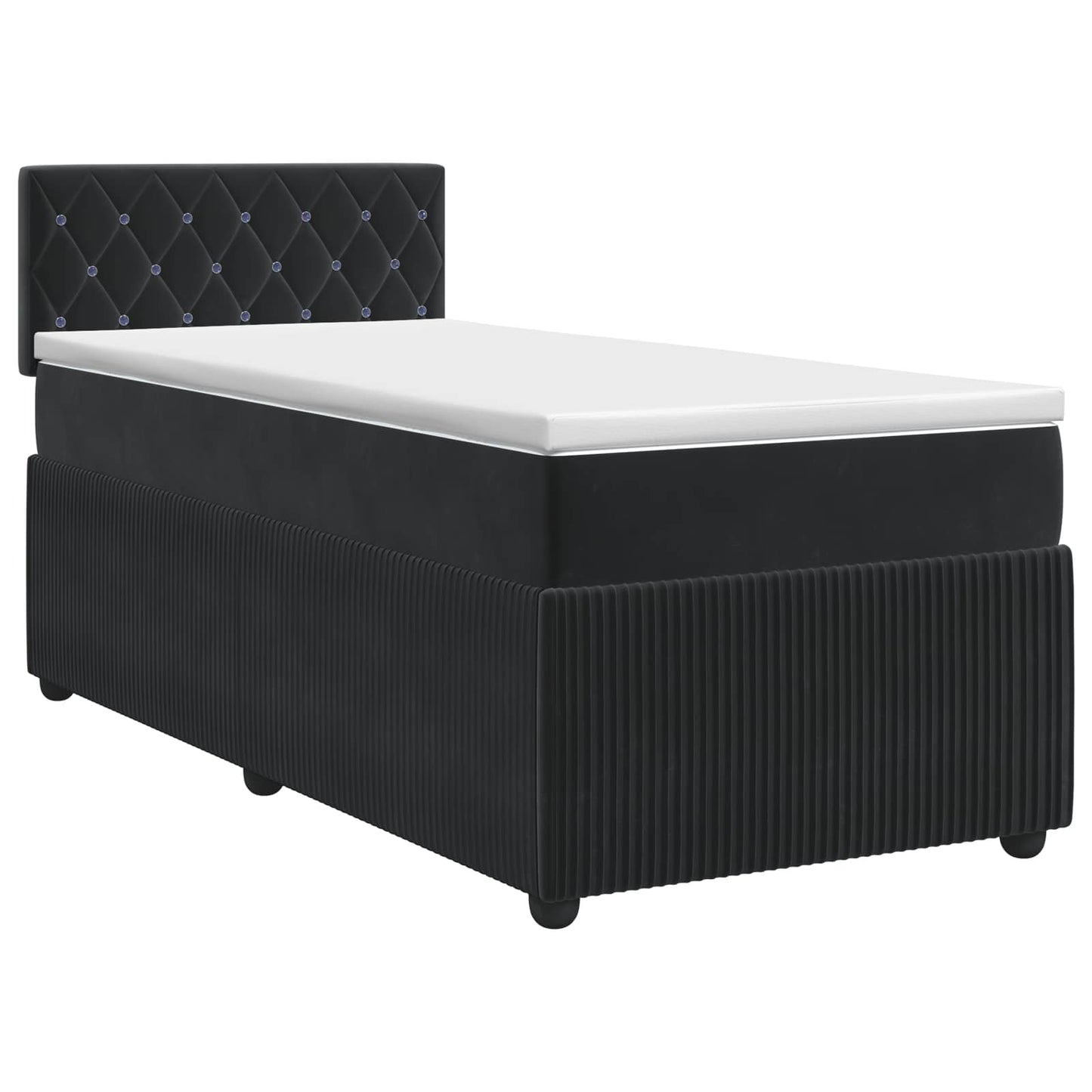 Boxmadras med topmadras med hovedgærde Sort 90 x 190 cm Fløjl