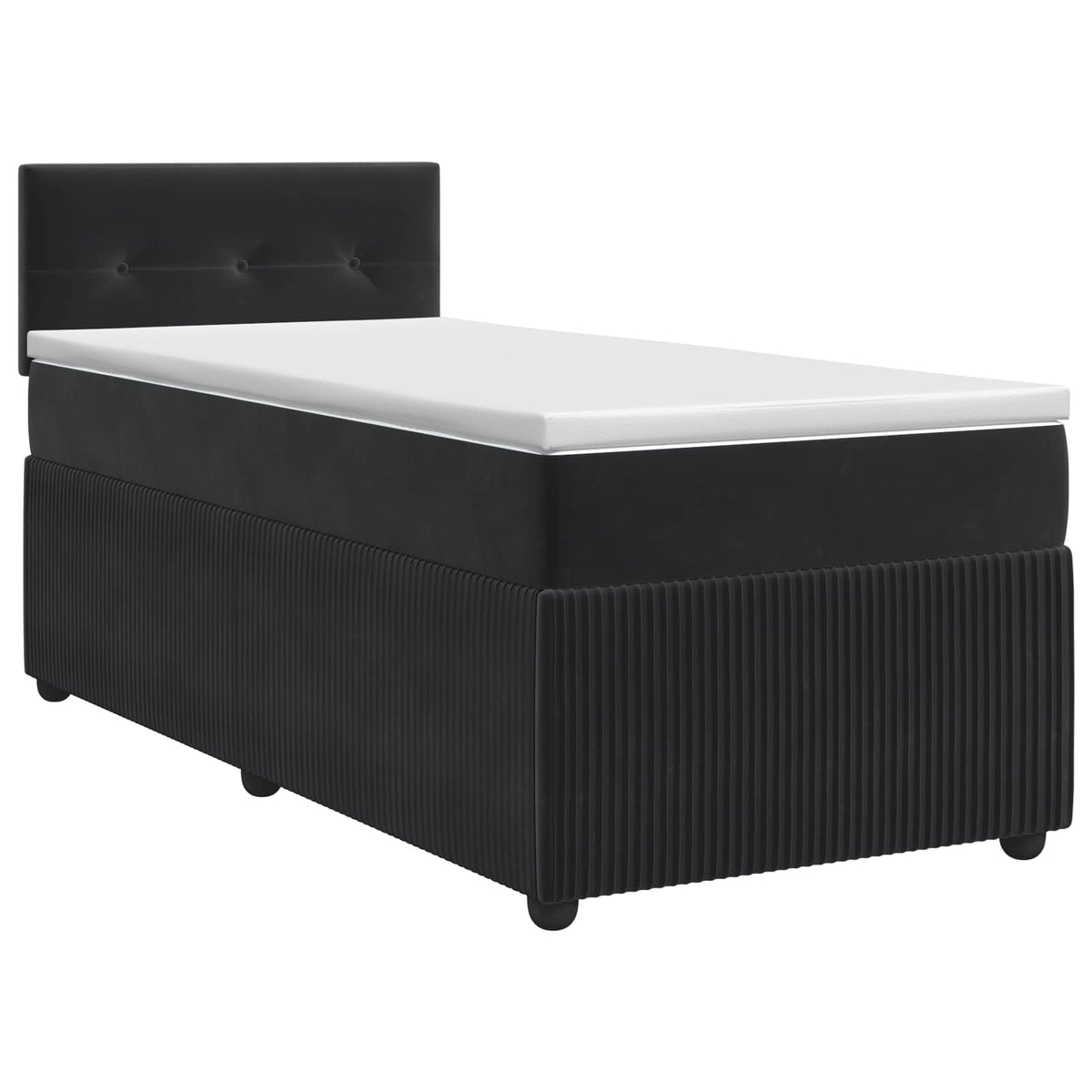 Boxmadras med topmadras med hovedgærde Sort 90 x 200 cm Fløjl