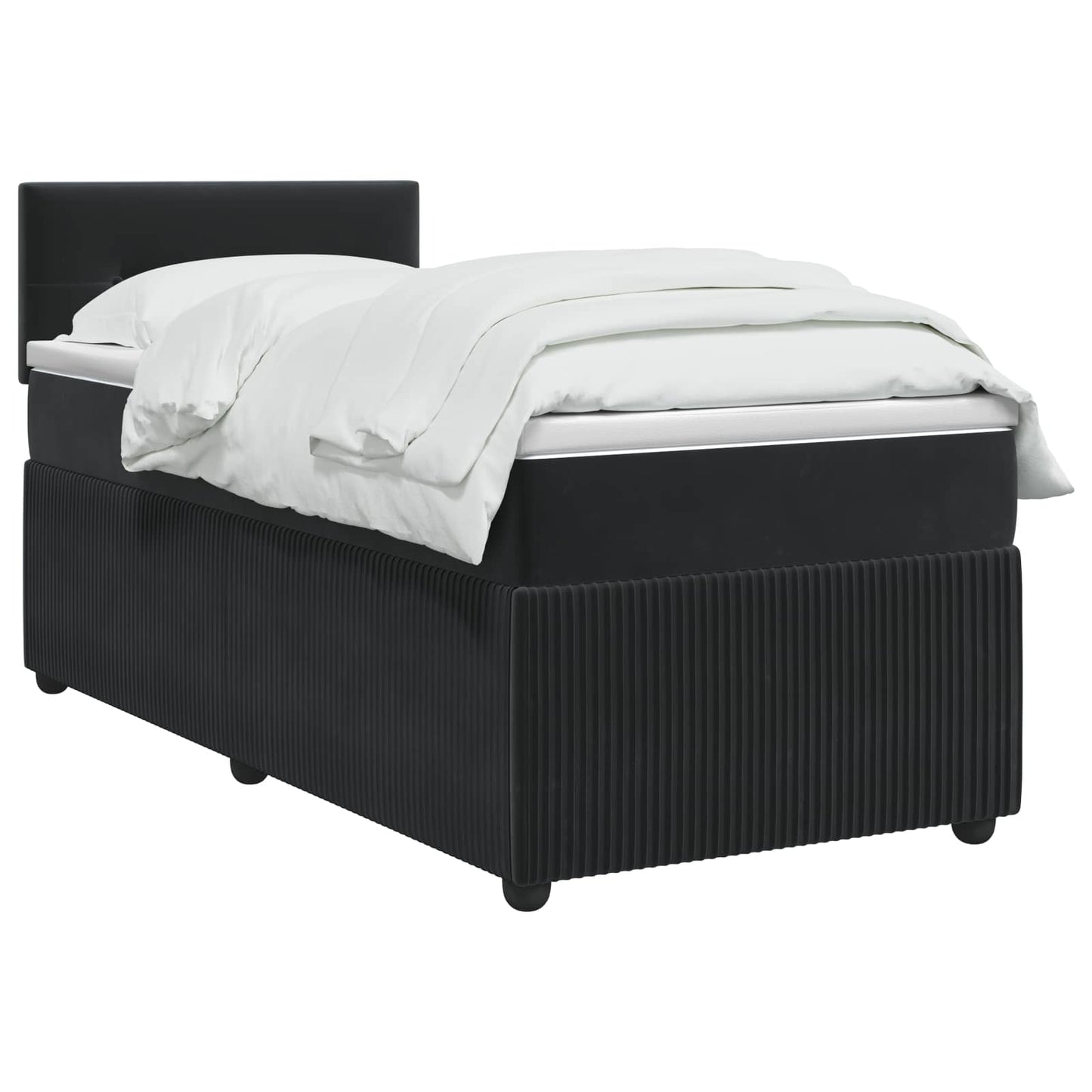 Boxmadras med topmadras med hovedgærde Sort 90 x 200 cm Fløjl