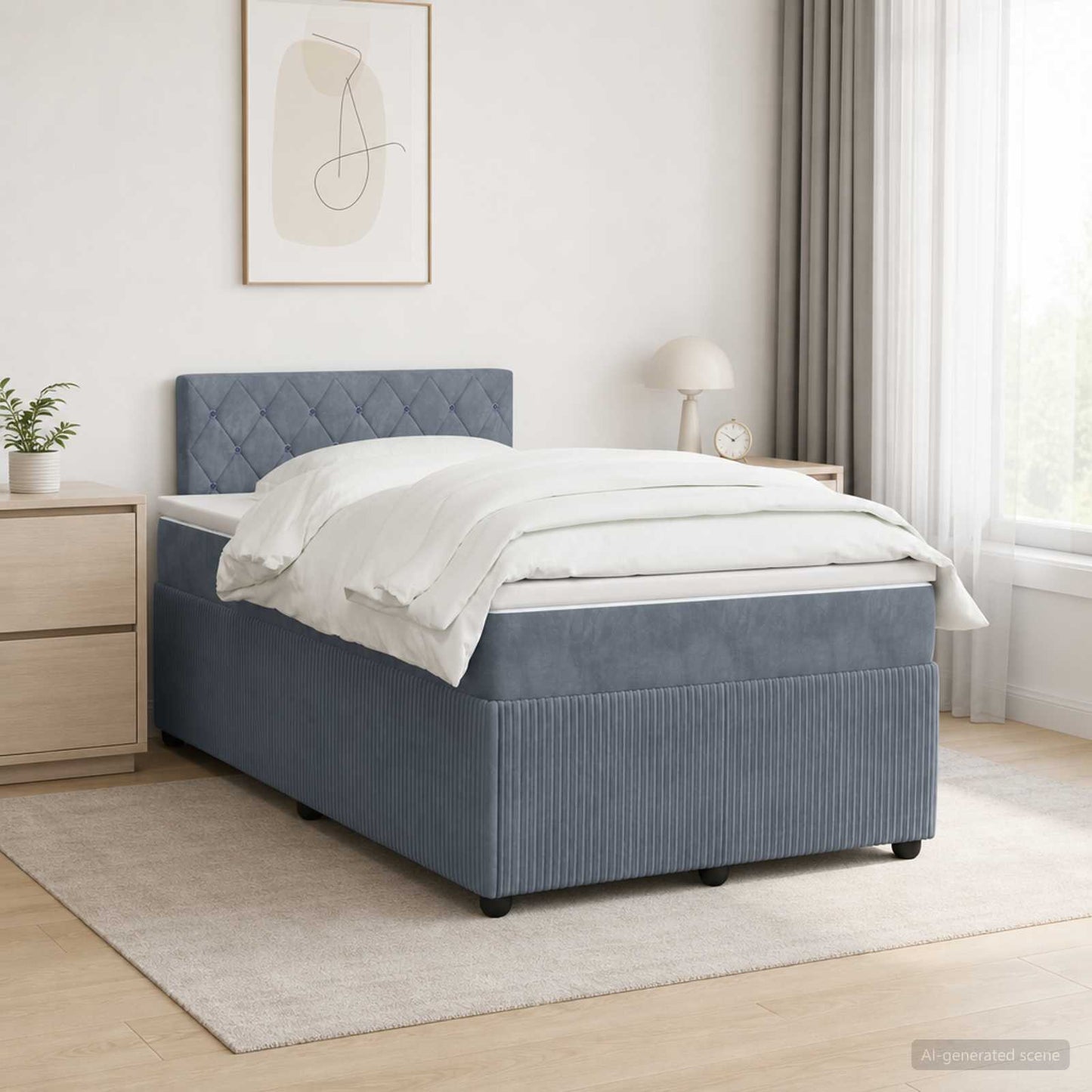Boxmadras med topmadras Mørkegrå 120 x 190 cm Fløjl