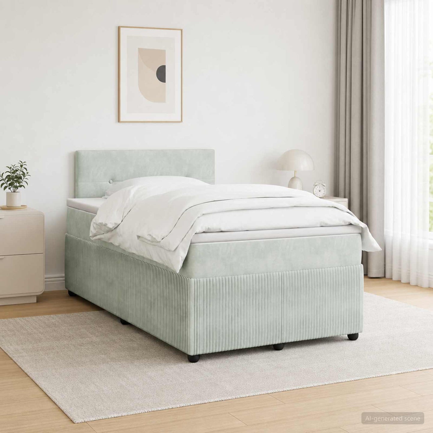 Boxmadras med topmadras Lysegrå 120 x 190 cm Fløjl