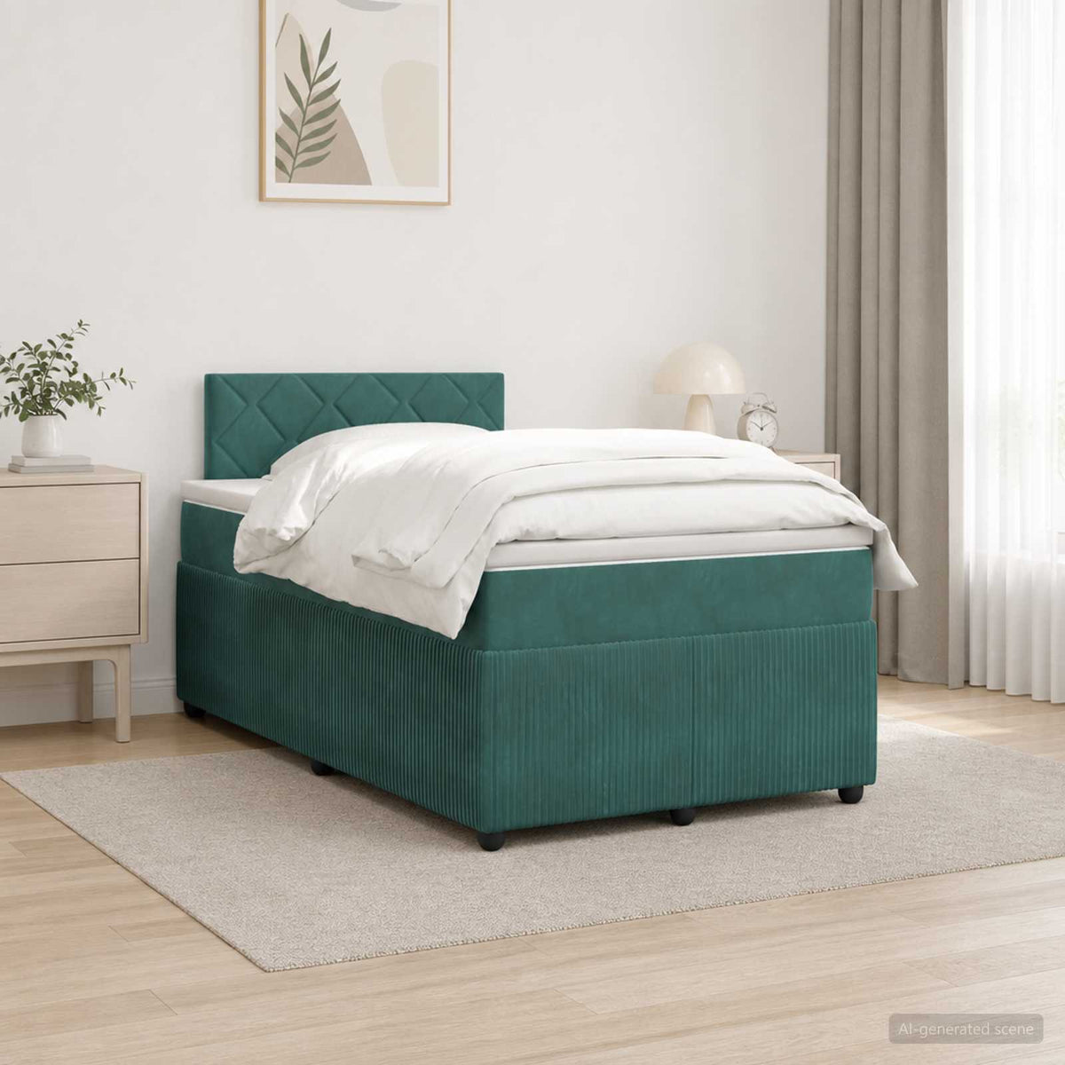 Boxmadras med topmadras Mørkegrøn 120 x 190 cm Fløjl