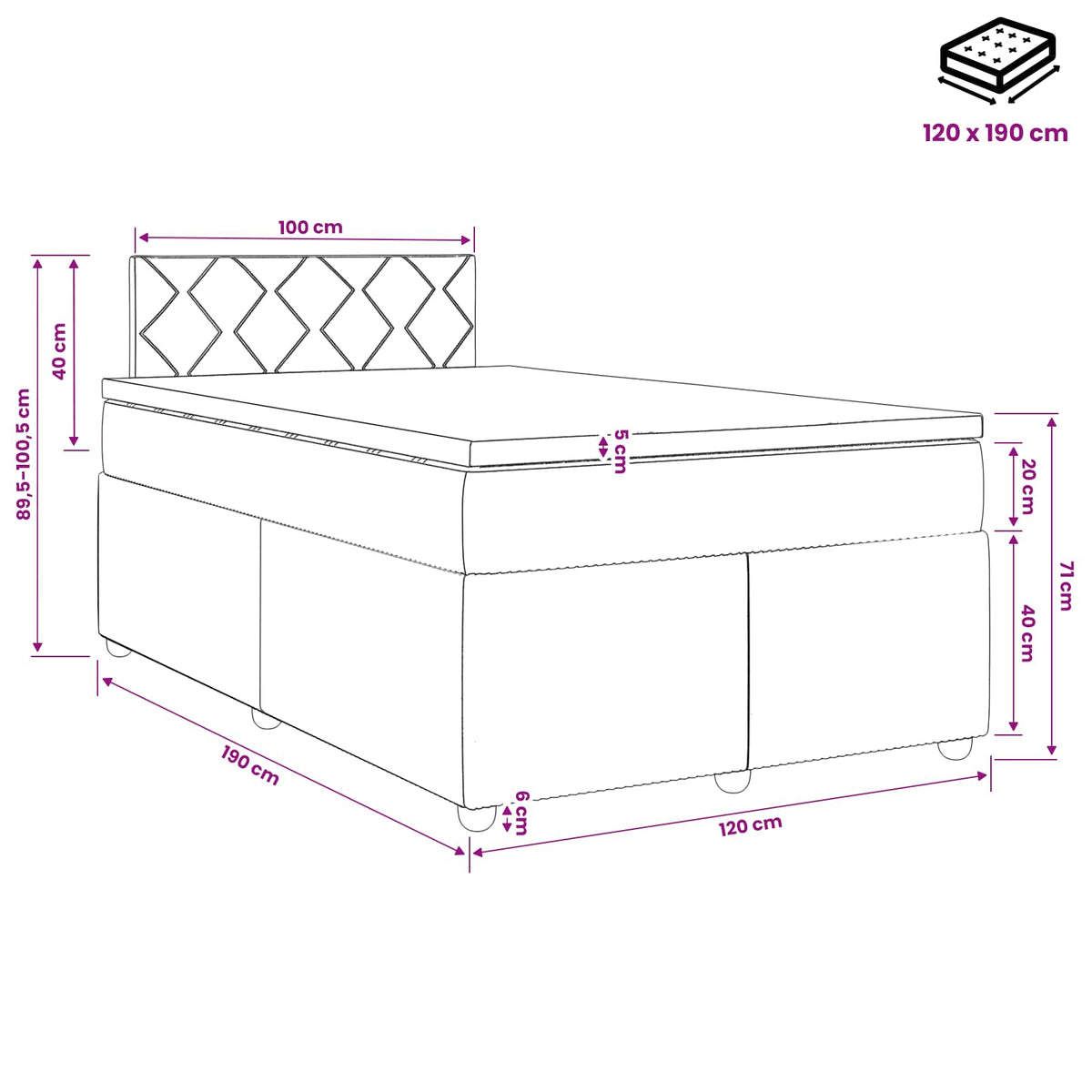Boxmadras med topmadras Mørkegrøn 120 x 190 cm Fløjl