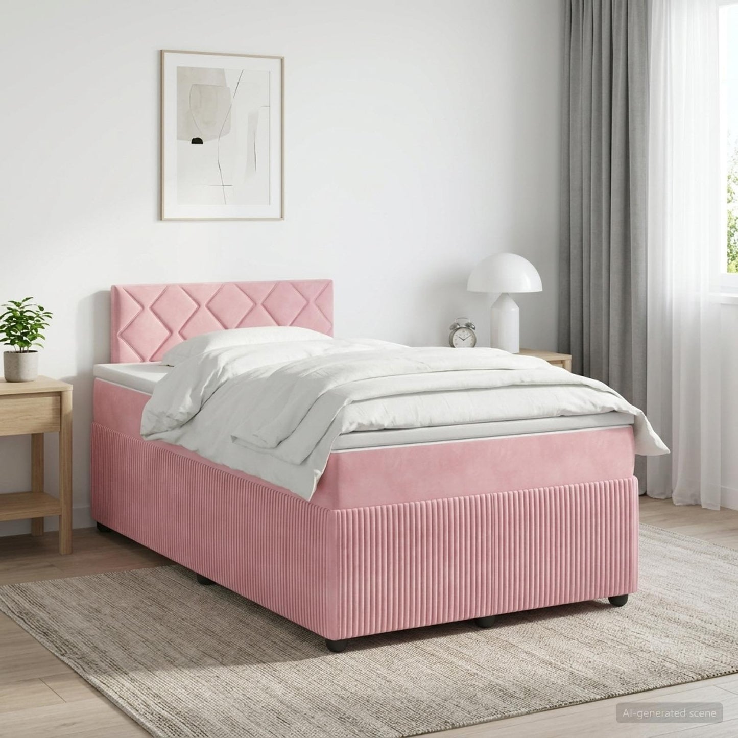Boxmadras med topmadras Lyserød 120 x 200 cm Fløjl