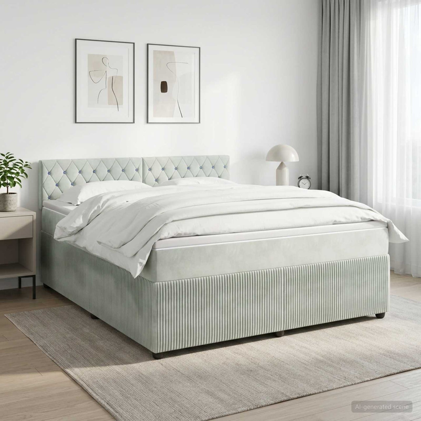 Boxmadras med topmadras Lysegrå 140 x 190 cm Fløjl