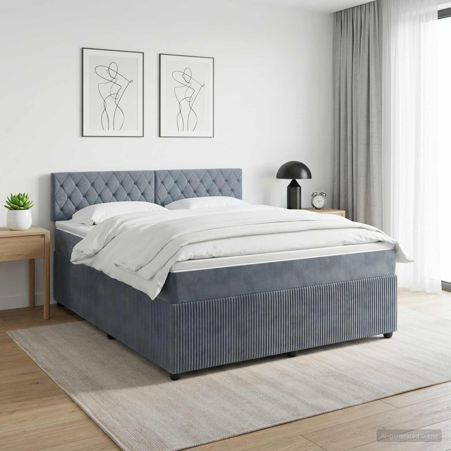 Boxmadras med topmadras Mørkegrå 140 x 200 cm Fløjl