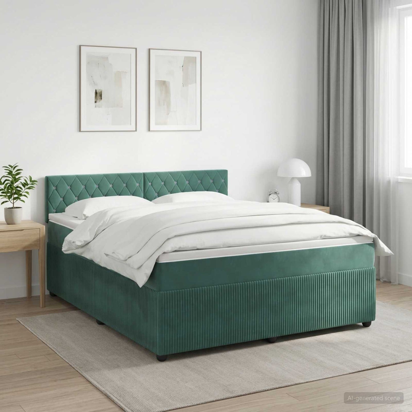 Boxmadras med topmadras Mørkegrøn 140 x 190 cm Fløjl