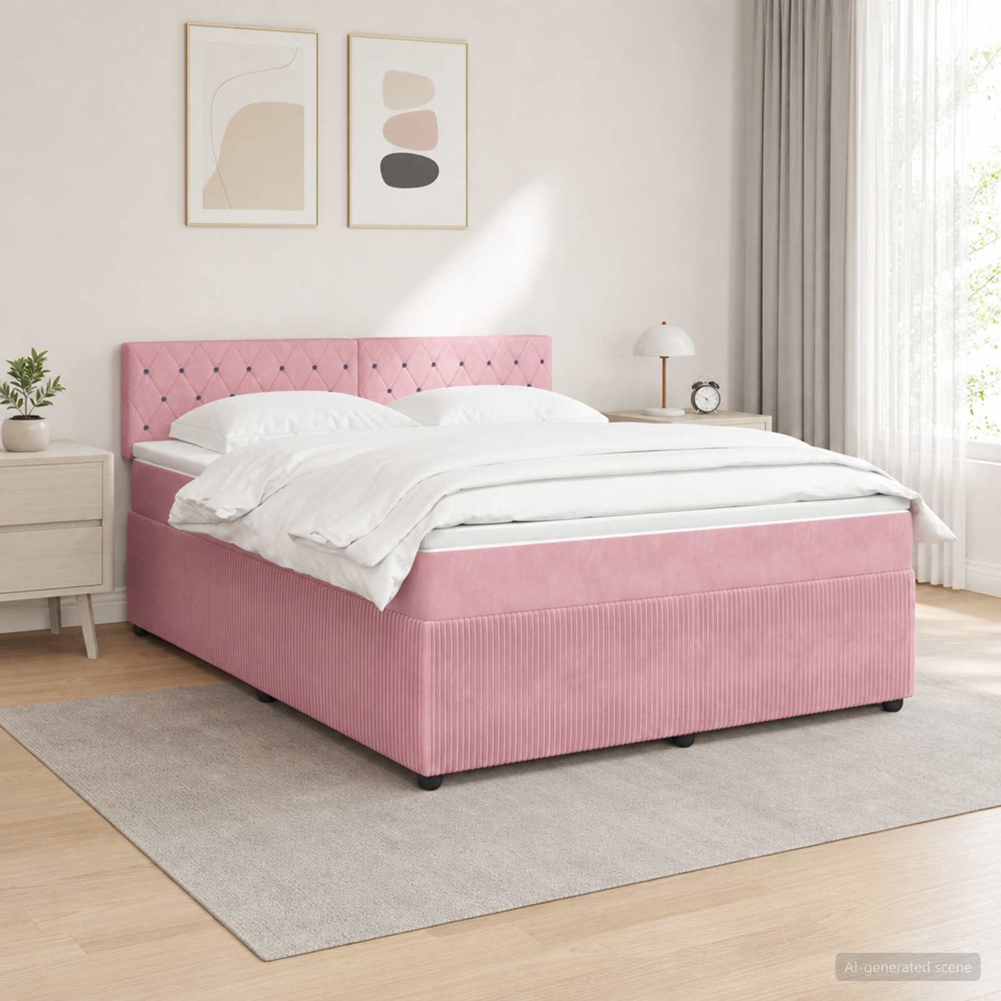 Boxmadras med topmadras Lyserød 160 x 200 cm Fløjl