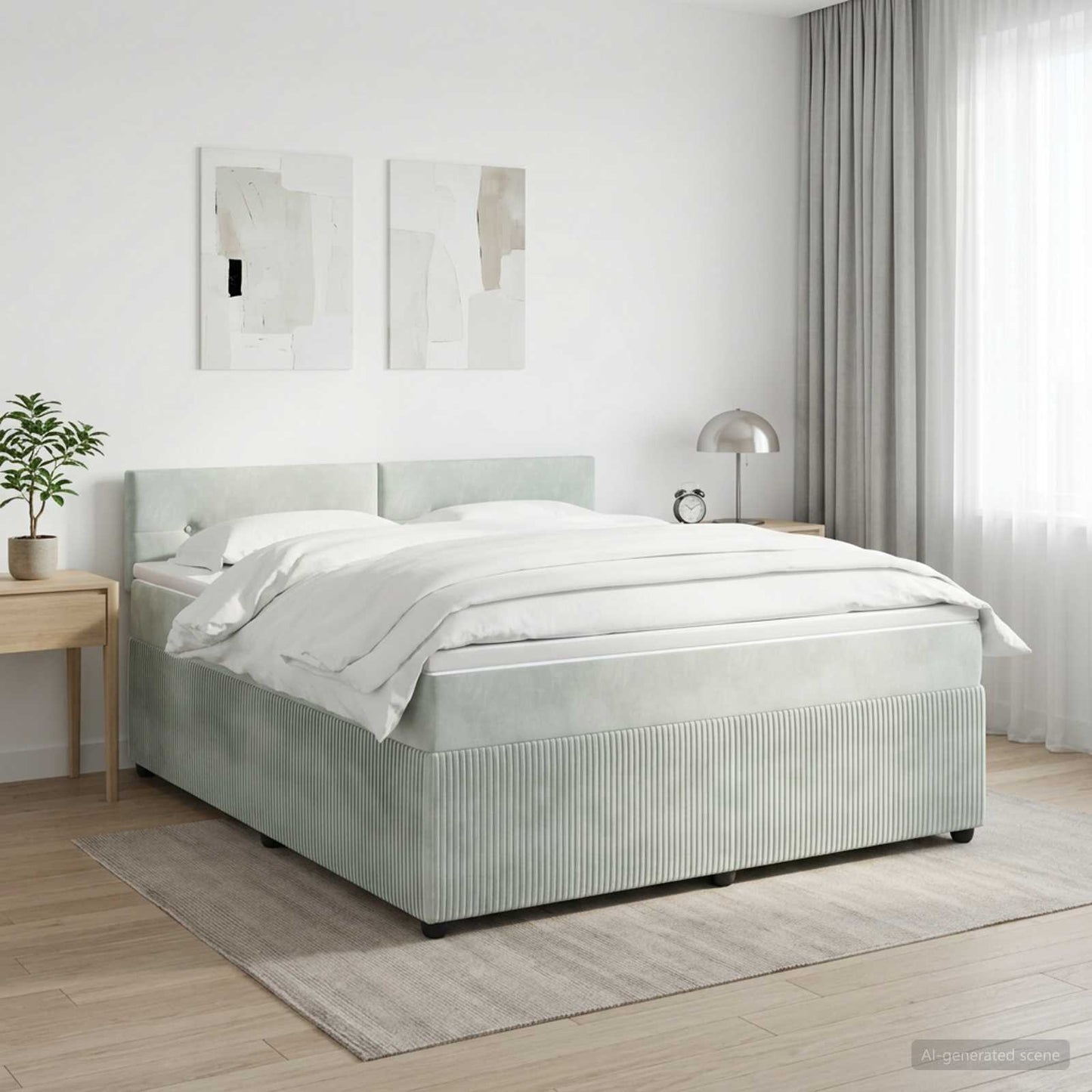 Boxmadras med topmadras Lysegrå 180 x 200 cm Fløjl