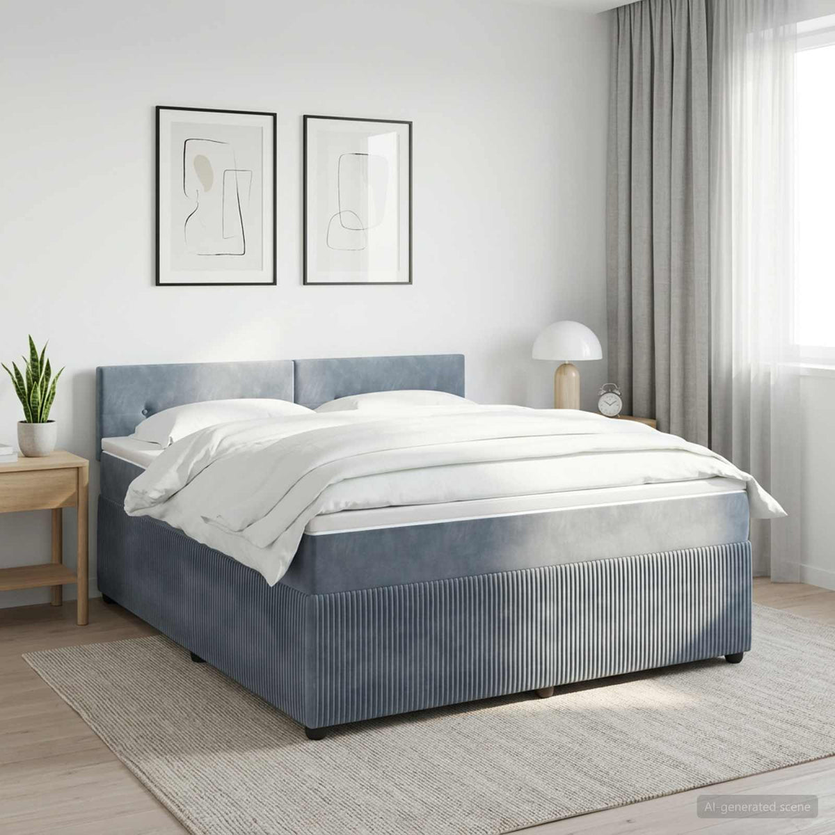 Boxmadras med topmadras Mørkegrå 140 x 190 cm Fløjl