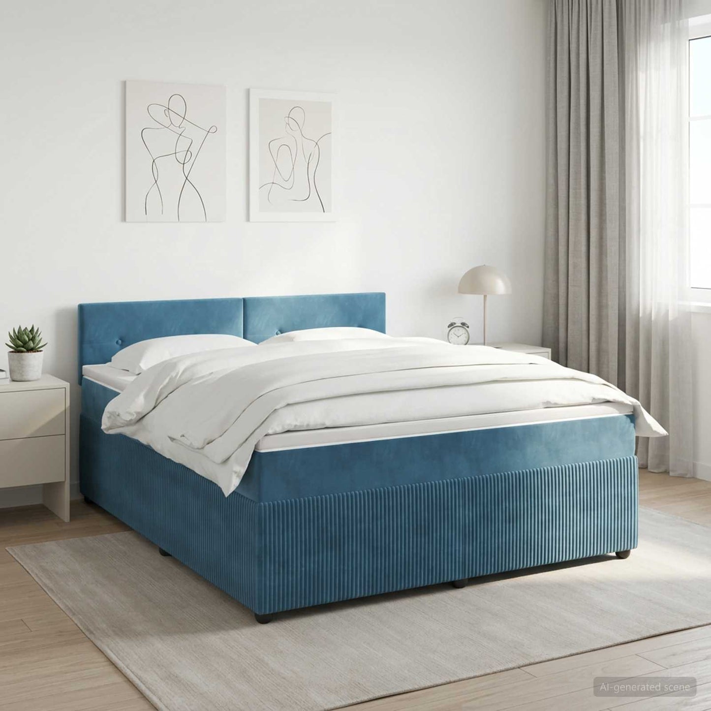 Boxmadras med topmadras Mørk blå 160 x 200 cm Fløjl