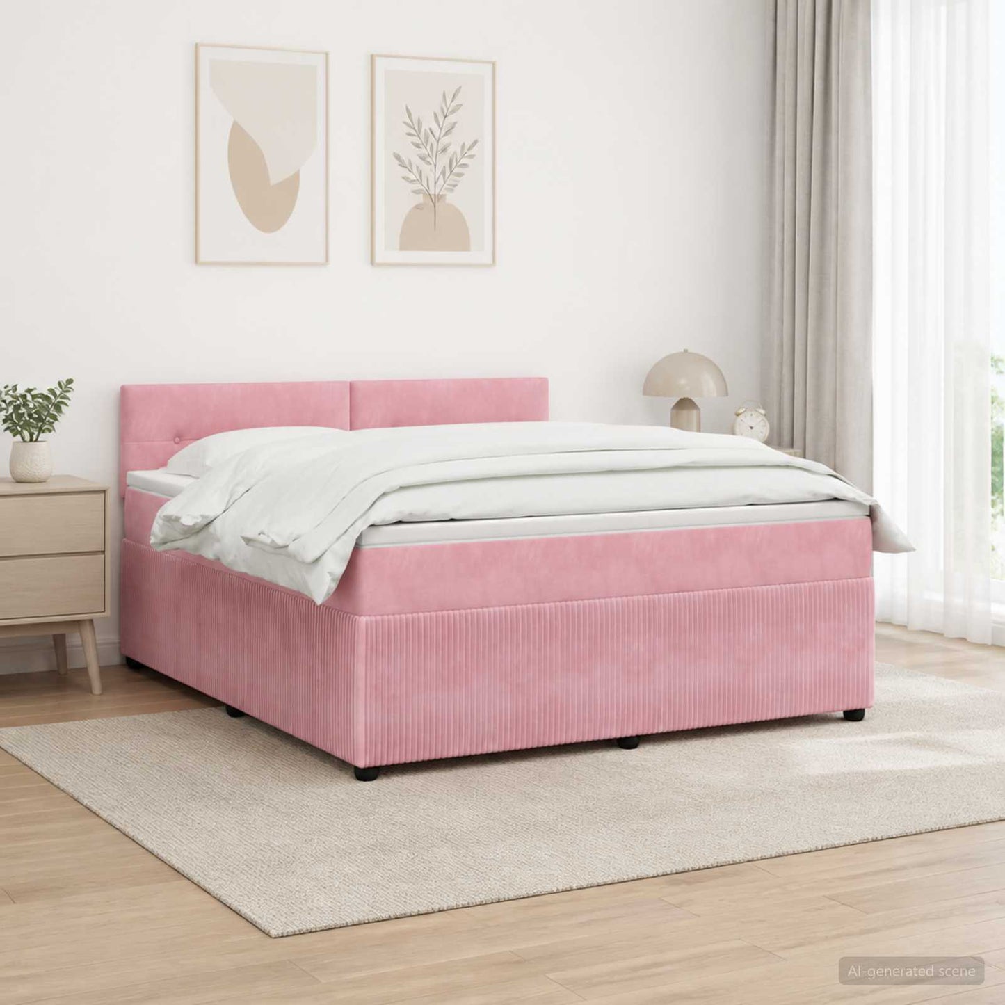 Boxmadras med topmadras Lyserød 160 x 200 cm Fløjl