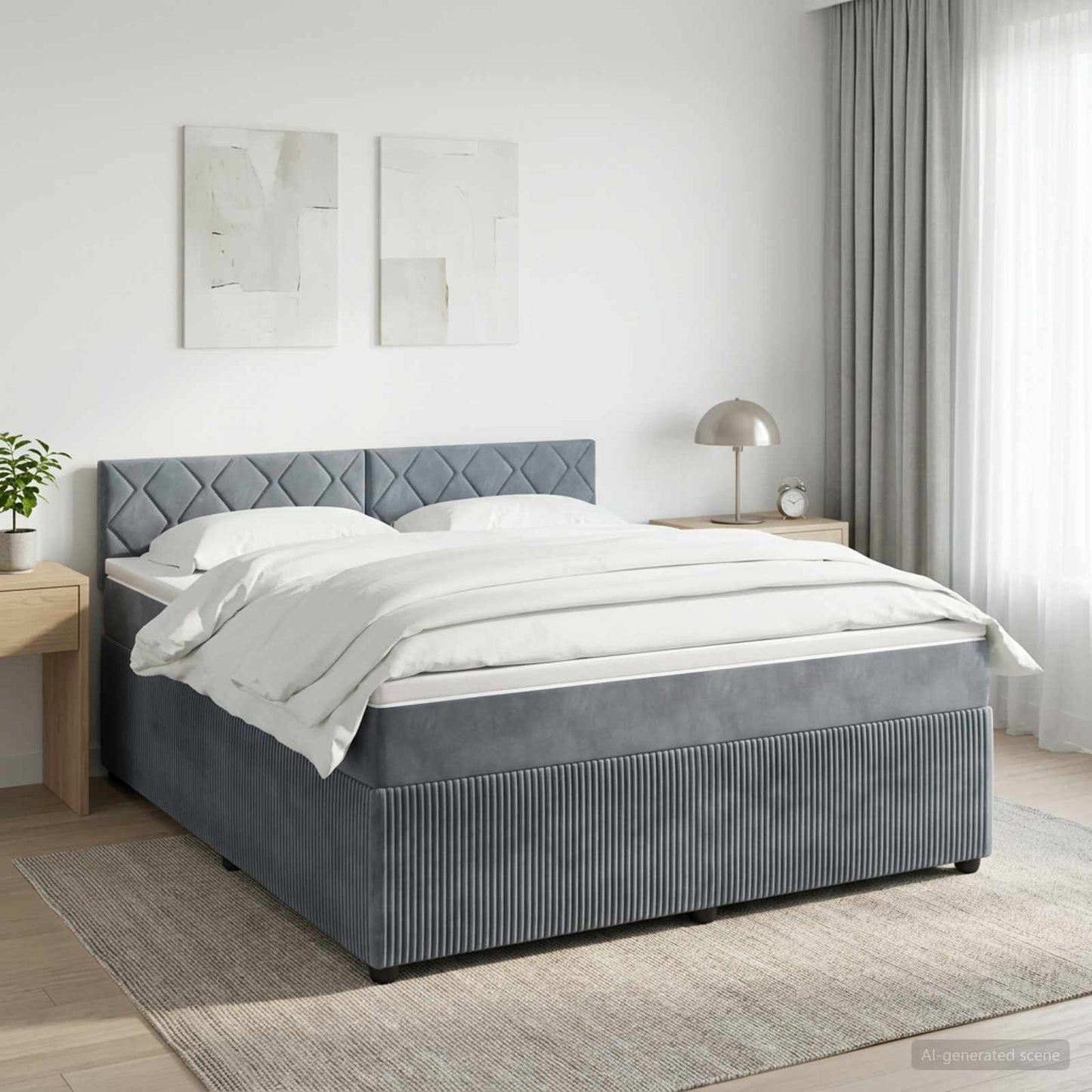 Boxmadras med topmadras Mørkegrå 160 x 200 cm Fløjl