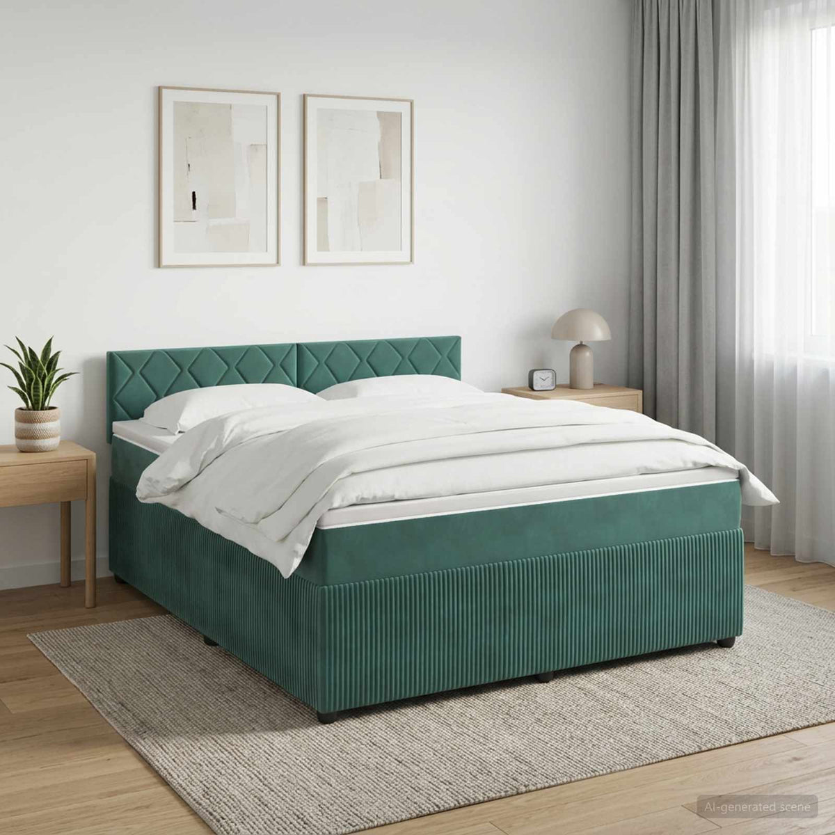 Boxmadras med topmadras Mørkegrøn 140 x 190 cm Fløjl