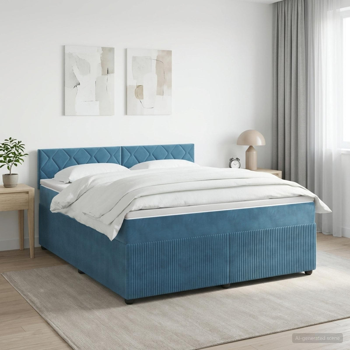Boxmadras med topmadras Mørk blå 160 x 200 cm Fløjl