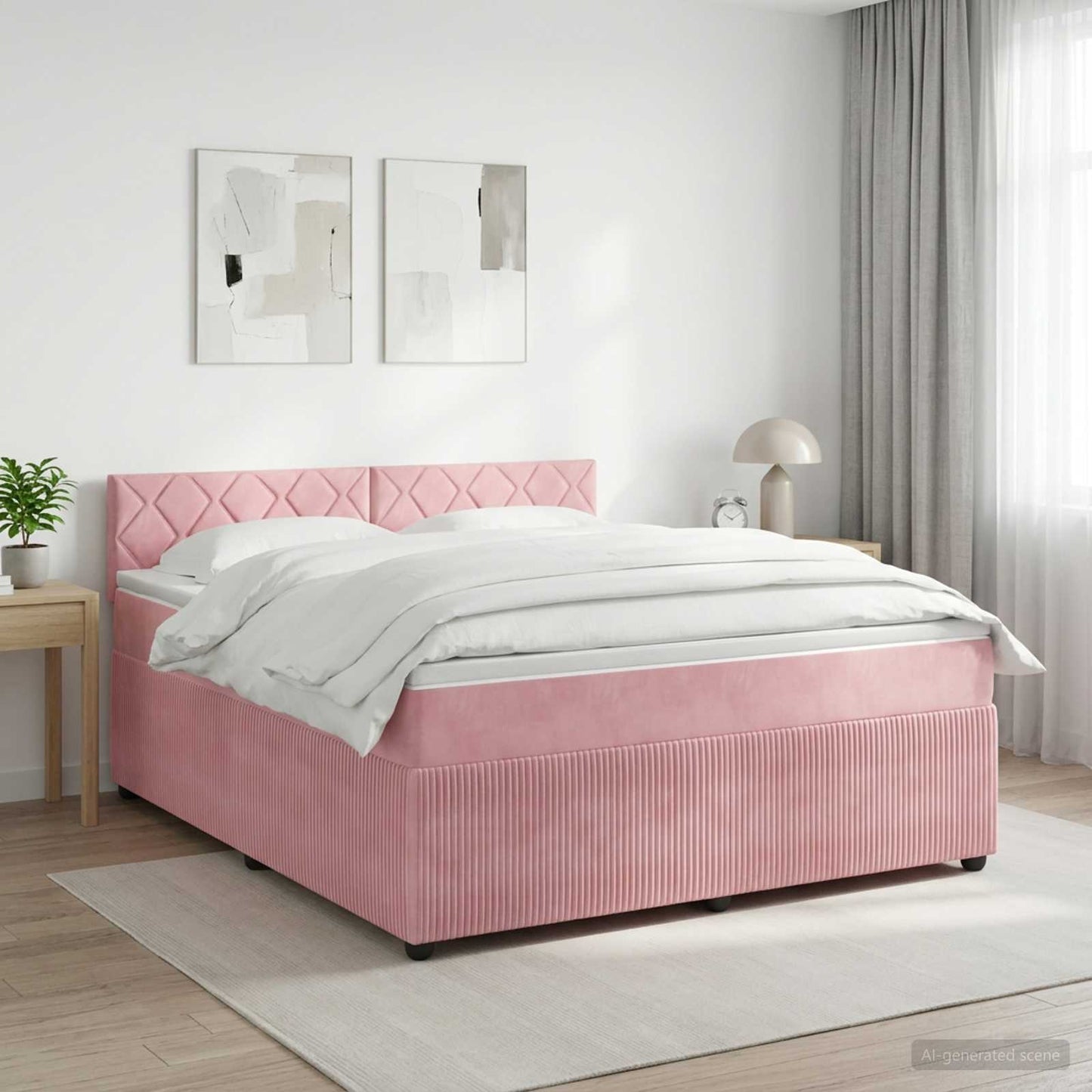 Boxmadras med topmadras Lyserød 160 x 200 cm Fløjl