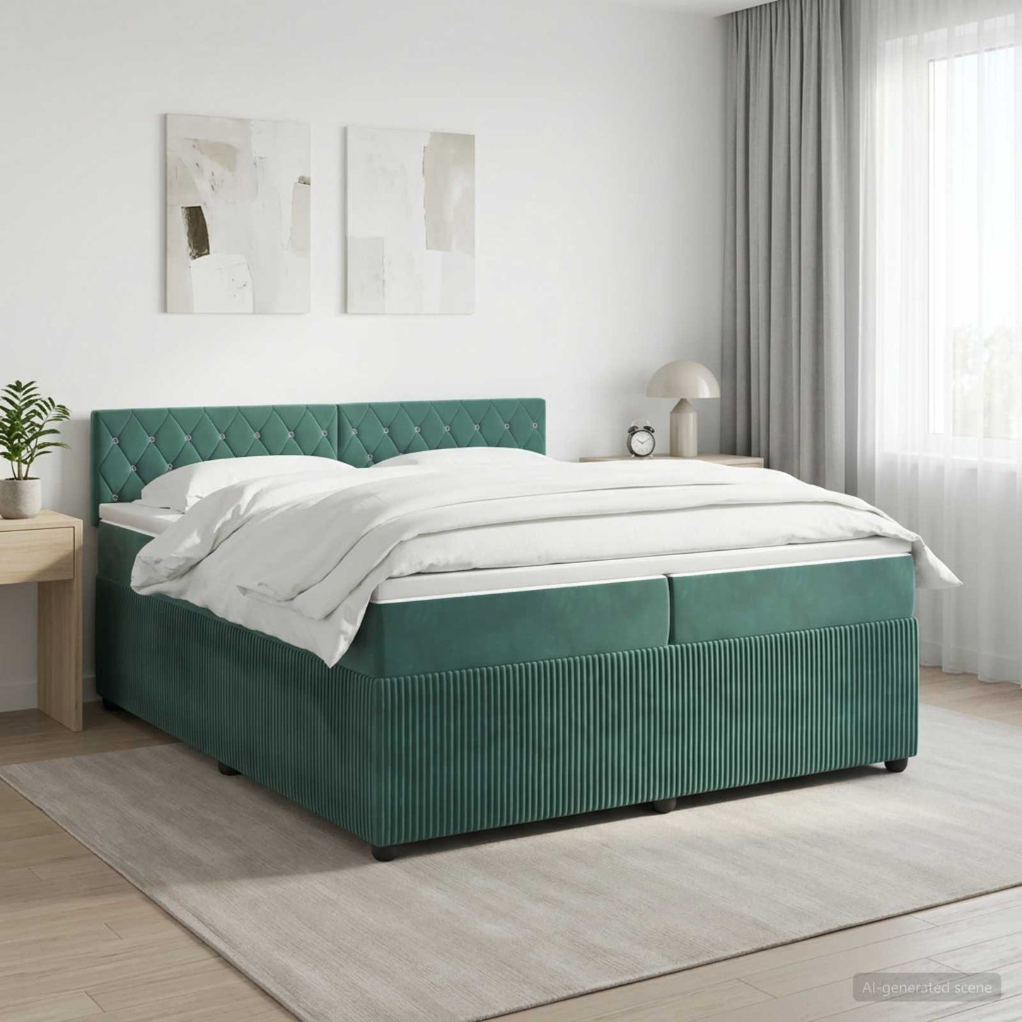 Boxmadras med topmadras Mørkegrøn 200 x 200 cm Fløjl
