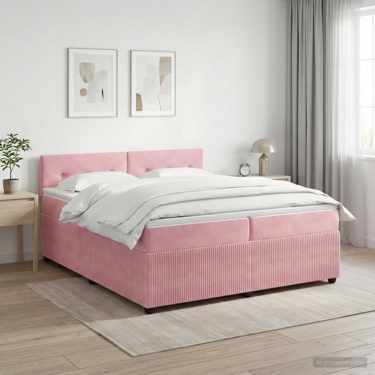 Boxmadras med topmadras Lyserød 200 x 200 cm Fløjl