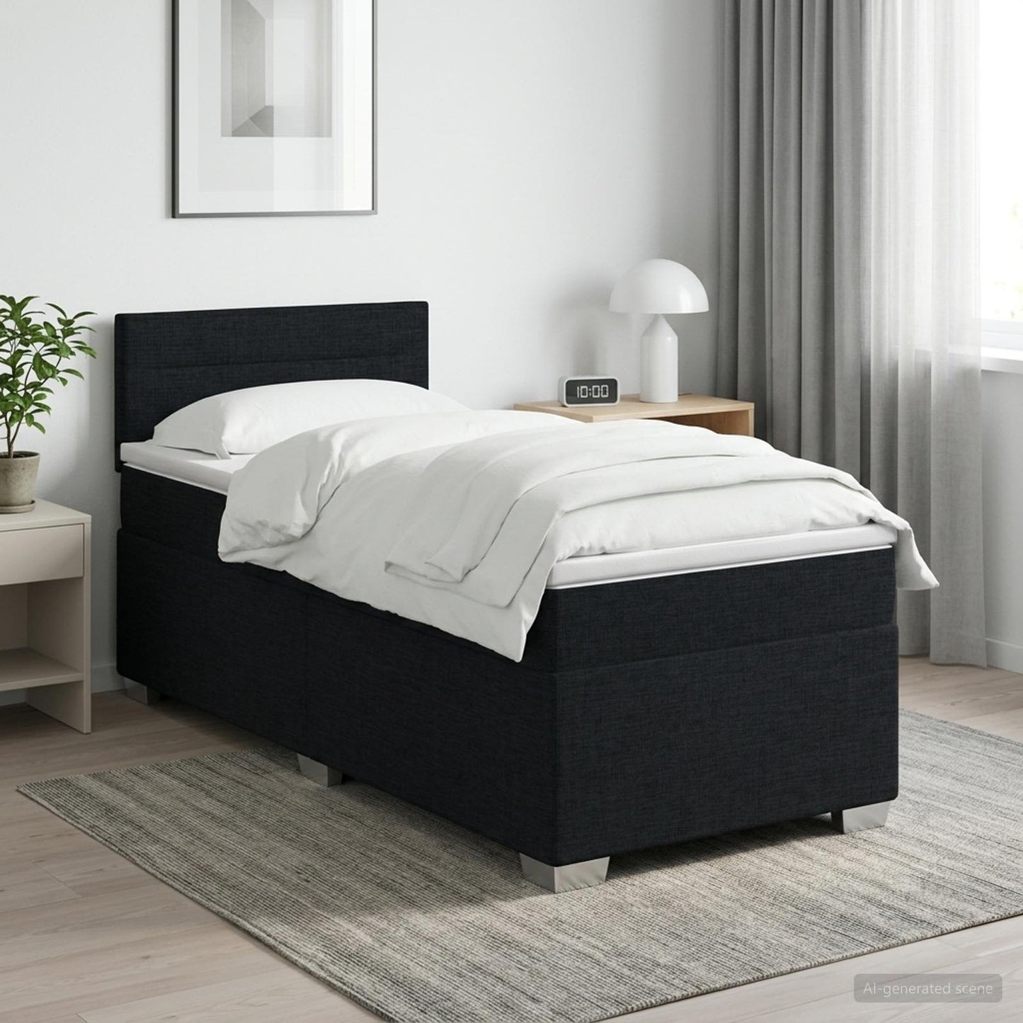 Box Spring Seng med Madras og LED Sort 80 x 200 cm Stof